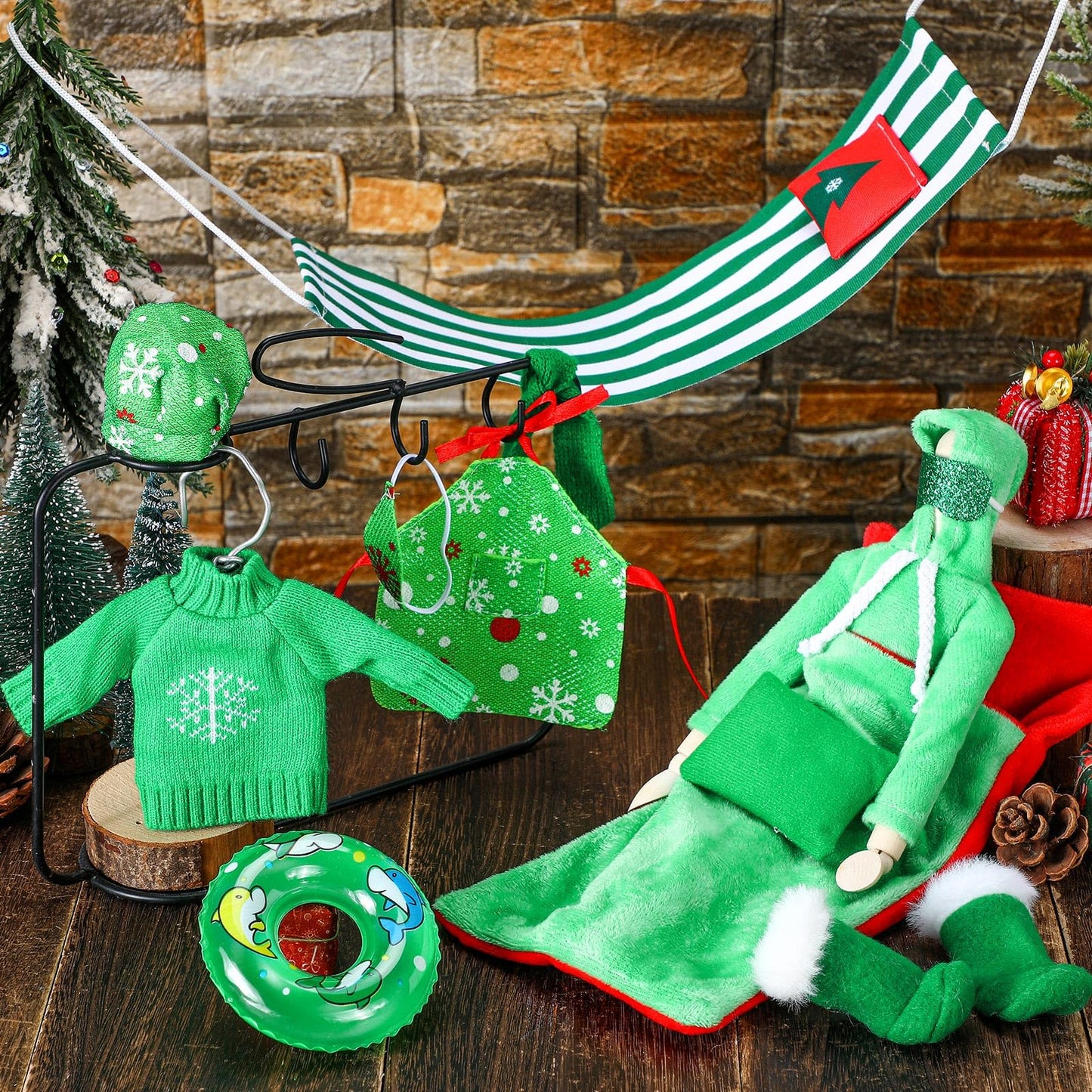 Bencailor 12 Pcs Christmas Elf Doll Accessories Set Include Elf Sleeping Bag Pillow Scarf Mask Eye Patch Sweater Hoodie Shoes Ha