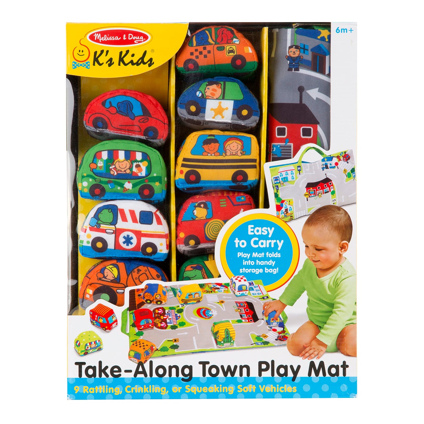 Melissa & Doug Take-Along Town Play Mat (19.25 x 14.25 inches) with 9 Soft Vehicles - with Storage Bag, Toy Vehicle Play Sets fo