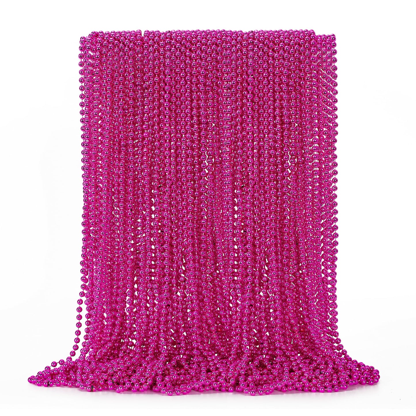 50Pcs Bead Necklace, Metallic Mardi Gras Pink Bead Necklace, 33'' Mardi Gras Round Beaded Necklace, Festival Parade Throw For Br