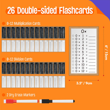 26 Pcs Multiplication And Division Flashcards, 0-12 Times Table Math Flash Cards With 2 Dry Erase Markers Learning Tools Educational Table Chart Cards For Students Aged 1-4