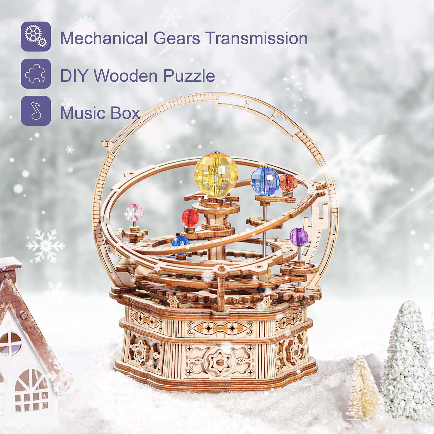 Rowood Music Box 3D Puzzles For Adults, Diy Wooden Mechanical Building Model Kits, Gift For Teens Kids On Children'S Day/Birthday/Christmas - Starry Night