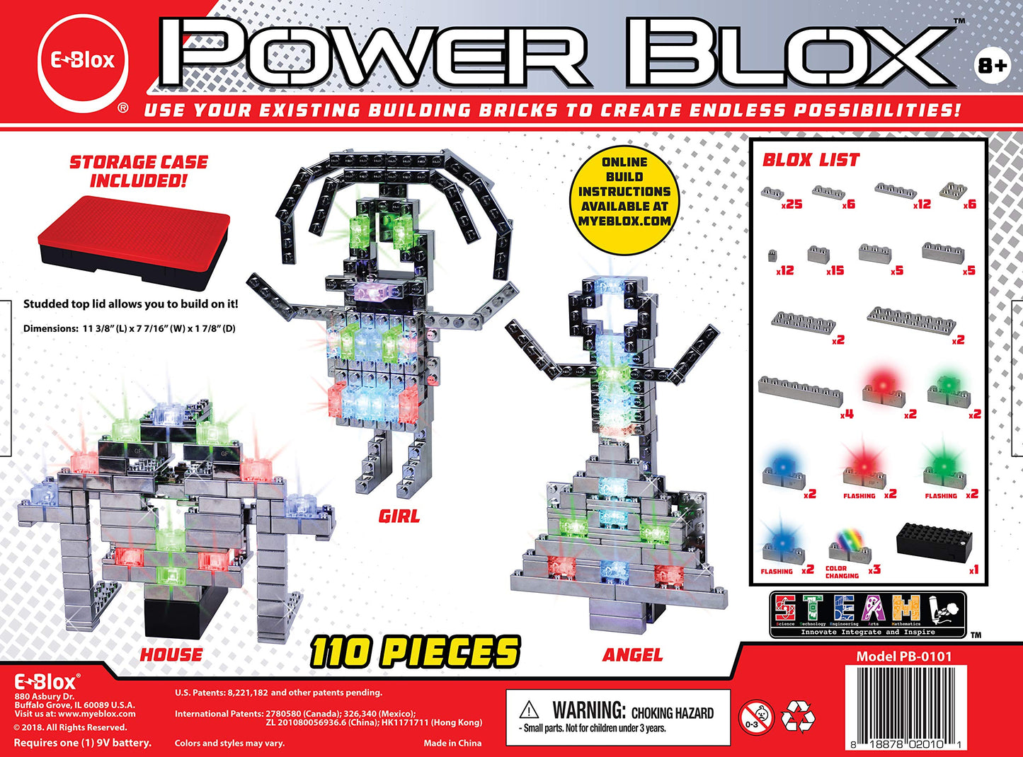 E-Blox Power Blox Builder - Advanced Kit 3D Led Light-Up Building Blocks Toys Set For Kids Ages 8+