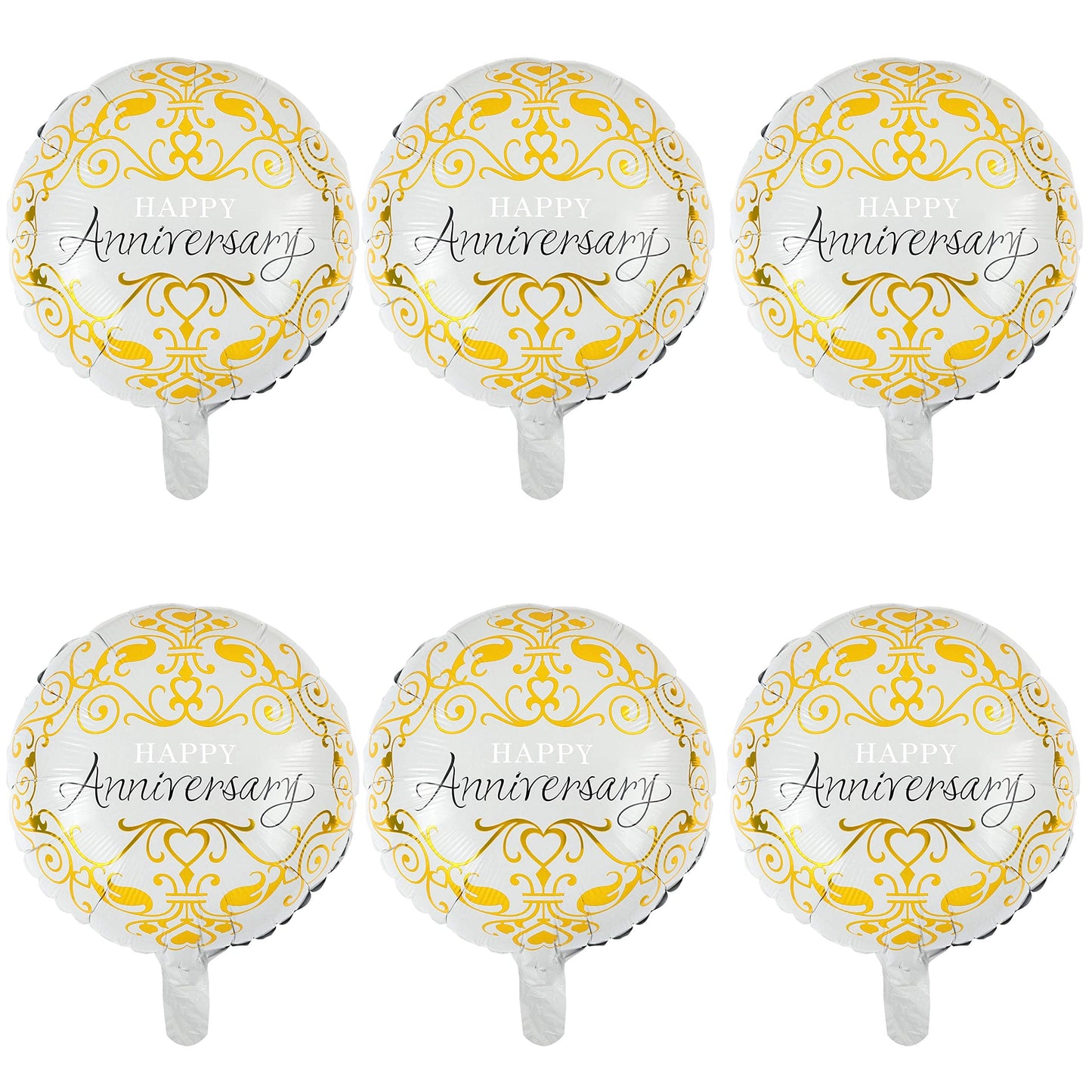 6 Pcs Anniversary Mylar Balloons Round Foil Helium Balloon Happy Birthday Party Decorations Supplies 18 Inch