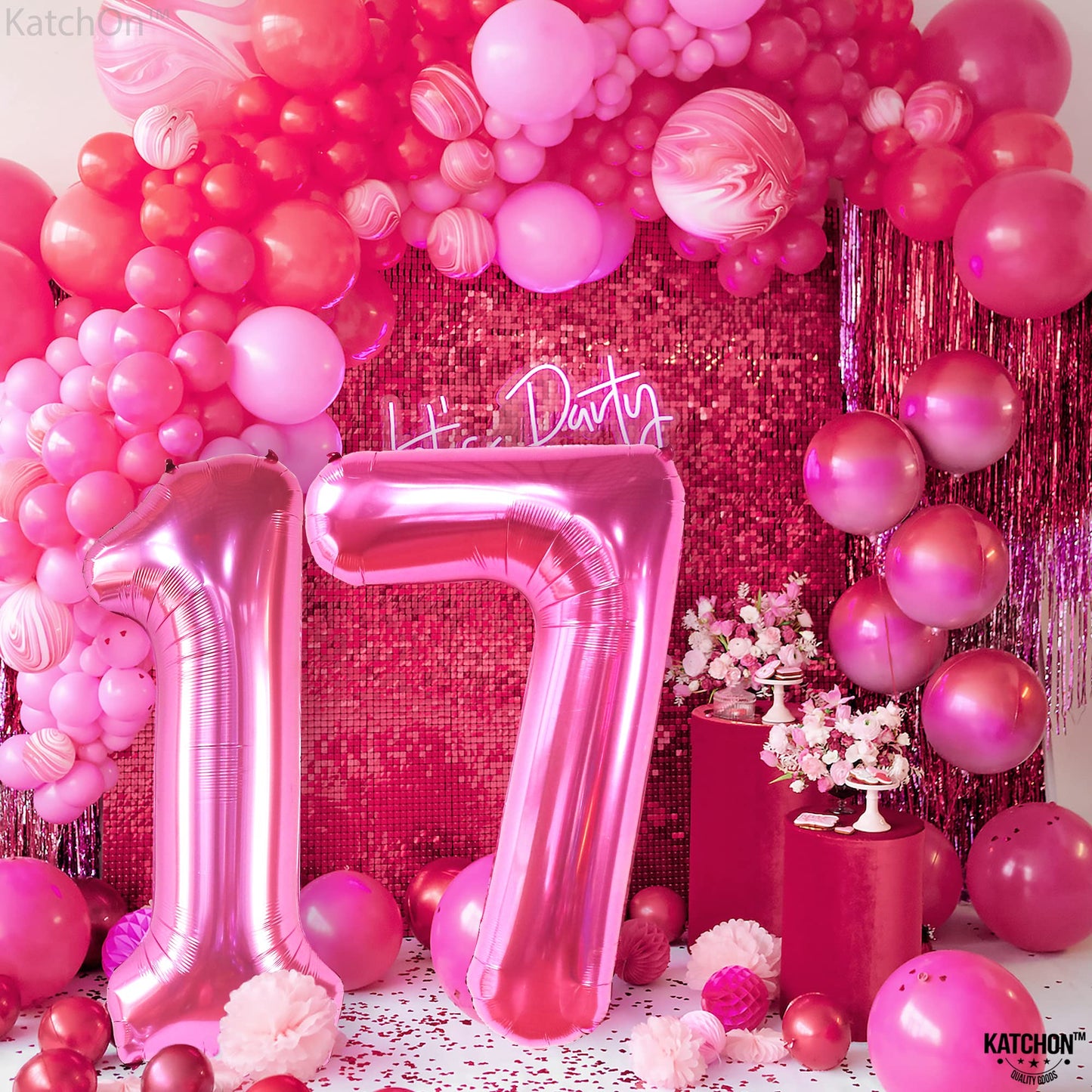 Katchon, Hot Pink 17 Balloon Numbers - Giant, 40 Inch | 17 Birthday Balloons | Hot Pink 17Th Birthday Decorations For Girls | Hot Pink 17 Balloons Numbers For Pink 17Th Birthday Party Decorations