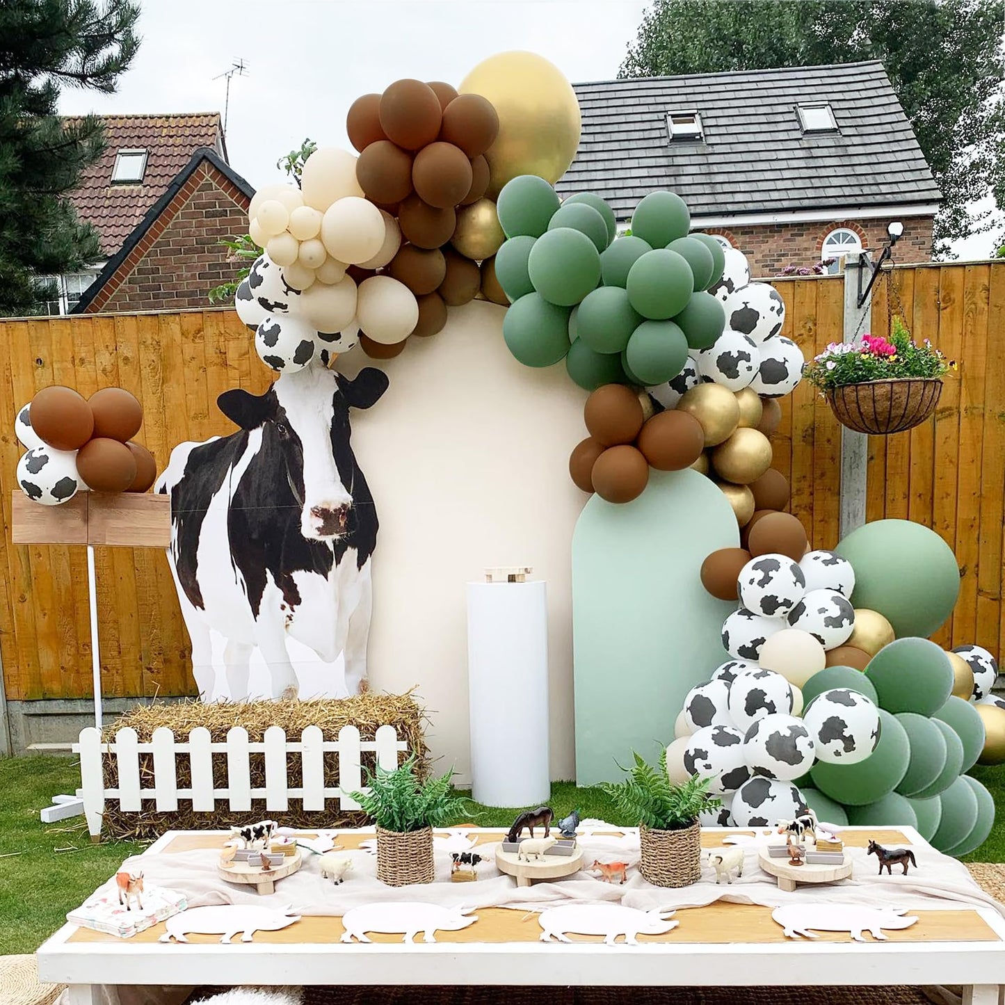 XIPEGPA 158 PCS Green Cow Balloons Arch Garland Kit - Retro Green Decorations for Baby Shower, Birthday, Farm Cowboy Theme Party