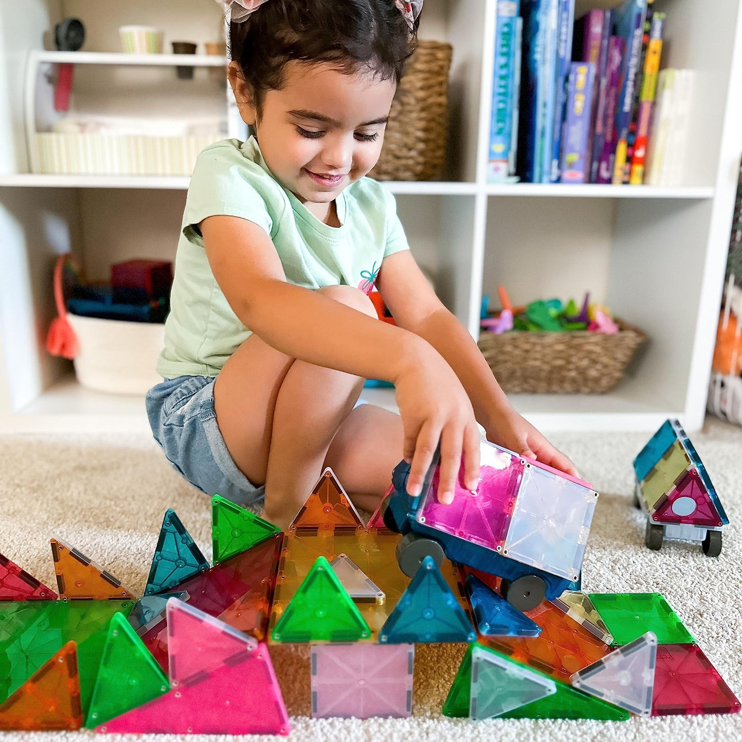 Magna-Tiles Grand Prix 50-Piece Magnetic Construction Set, The Original Magnetic Building Brand