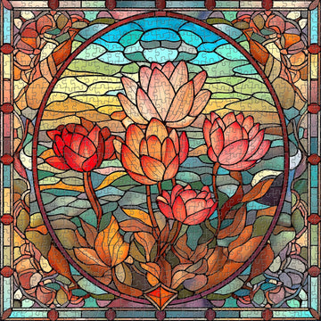 Pickforu Stained Glass Flower Puzzles For Adults 1000 Pieces, Vintage Art Puzzles Floral, Impossible Hard Challenging Puzzles For Adults, Colorful Stained Glass Jigsaw Puzzle
