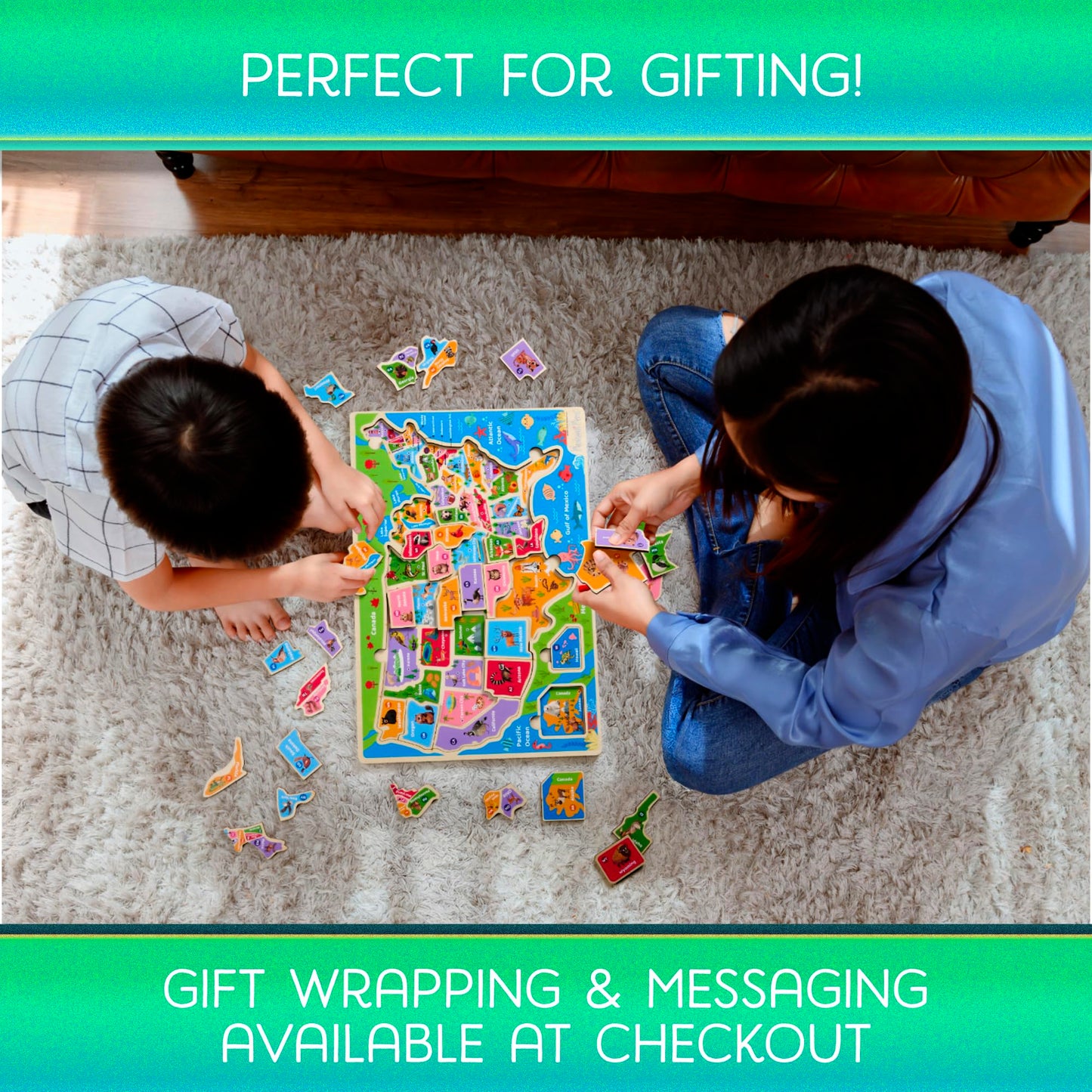 Montessori Mama Wooden Usa Map Puzzle And World Continents And Oceans Map Puzzle (Usa Map Puzzle)