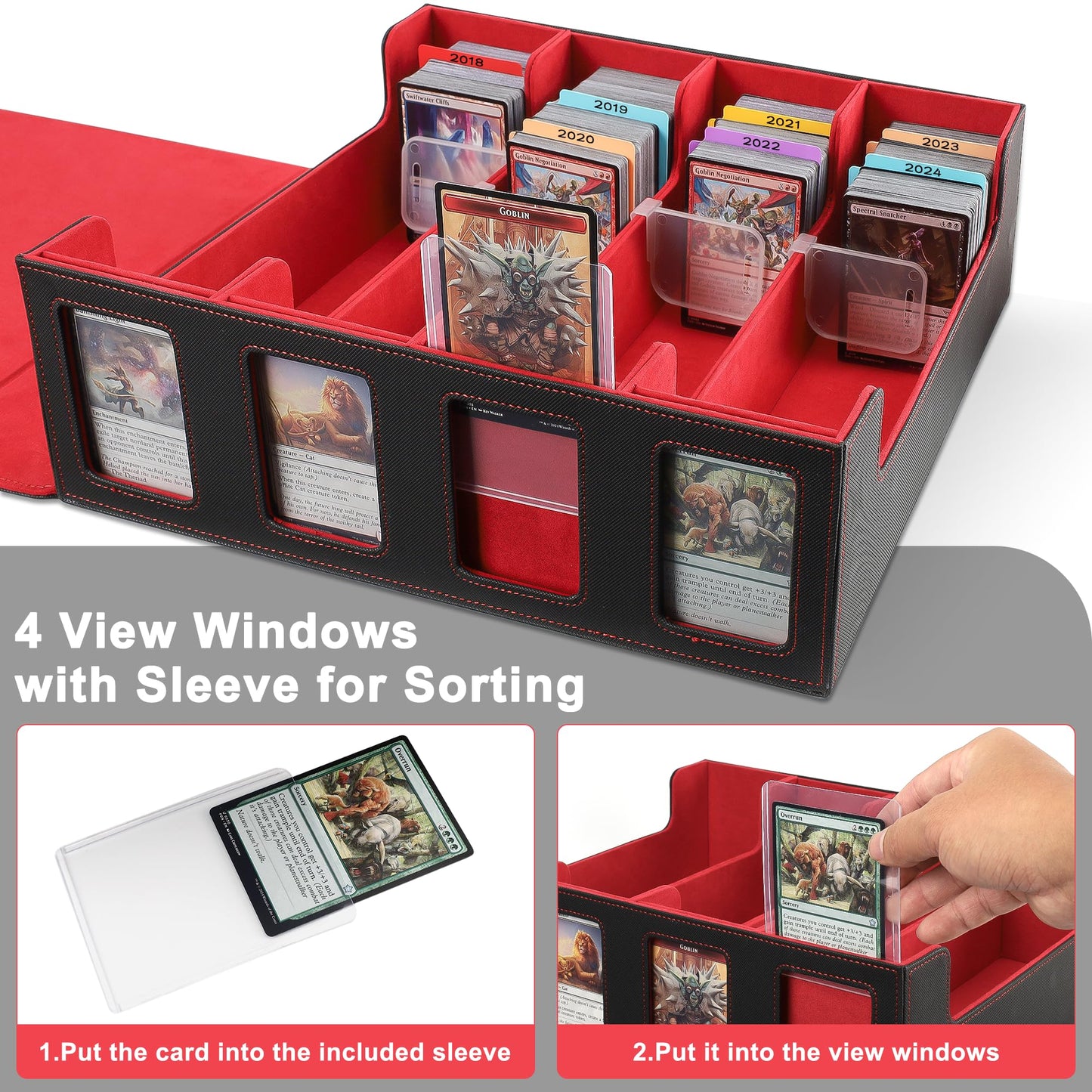 Card Deck Storage Box for Trading Cards 3000+MTG Deck Box with 24 Colorful Divider Tabs 4 Divider and Dice Box, Card Supporters