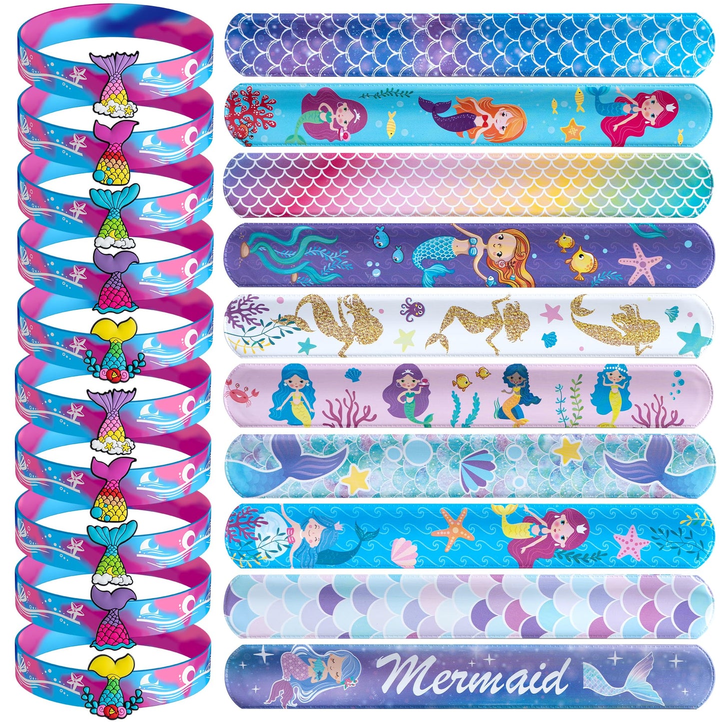 Dmight Mermaid Party Favors 30 Pcs Silicone Wristband Slap Bracelets Goody Bag Favors For Boys Girls Mermaid Birthday Party Unde