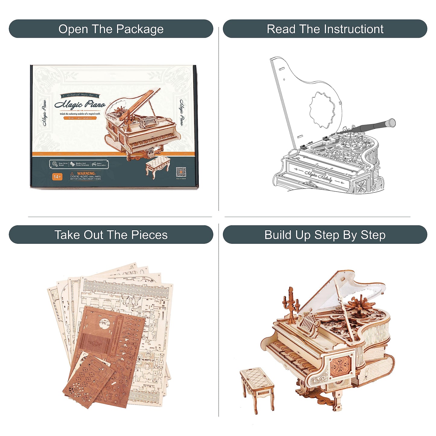Rowood 3D Puzzles For Adults,Diy Music Box,Wooden Magic Piano Model Kits,Mechanical Wooden Puzzles,Gifts For Adults,Music Box For Adults,Teens&Friends