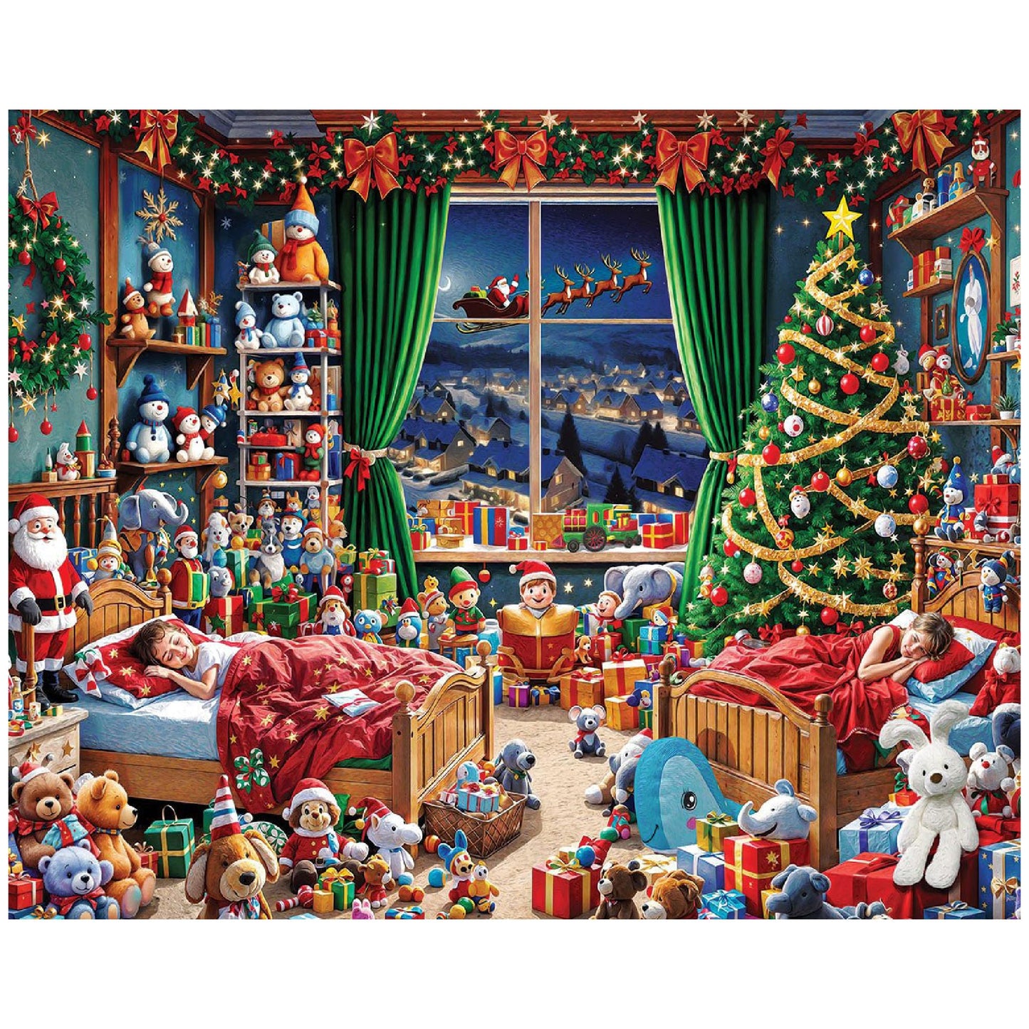 White Mountain 1000 Piece Jigsaw Puzzle Winter Christmas Holiday Puzzles for Adults and Kids 24x30 Large Pieces - TWAS The Night
