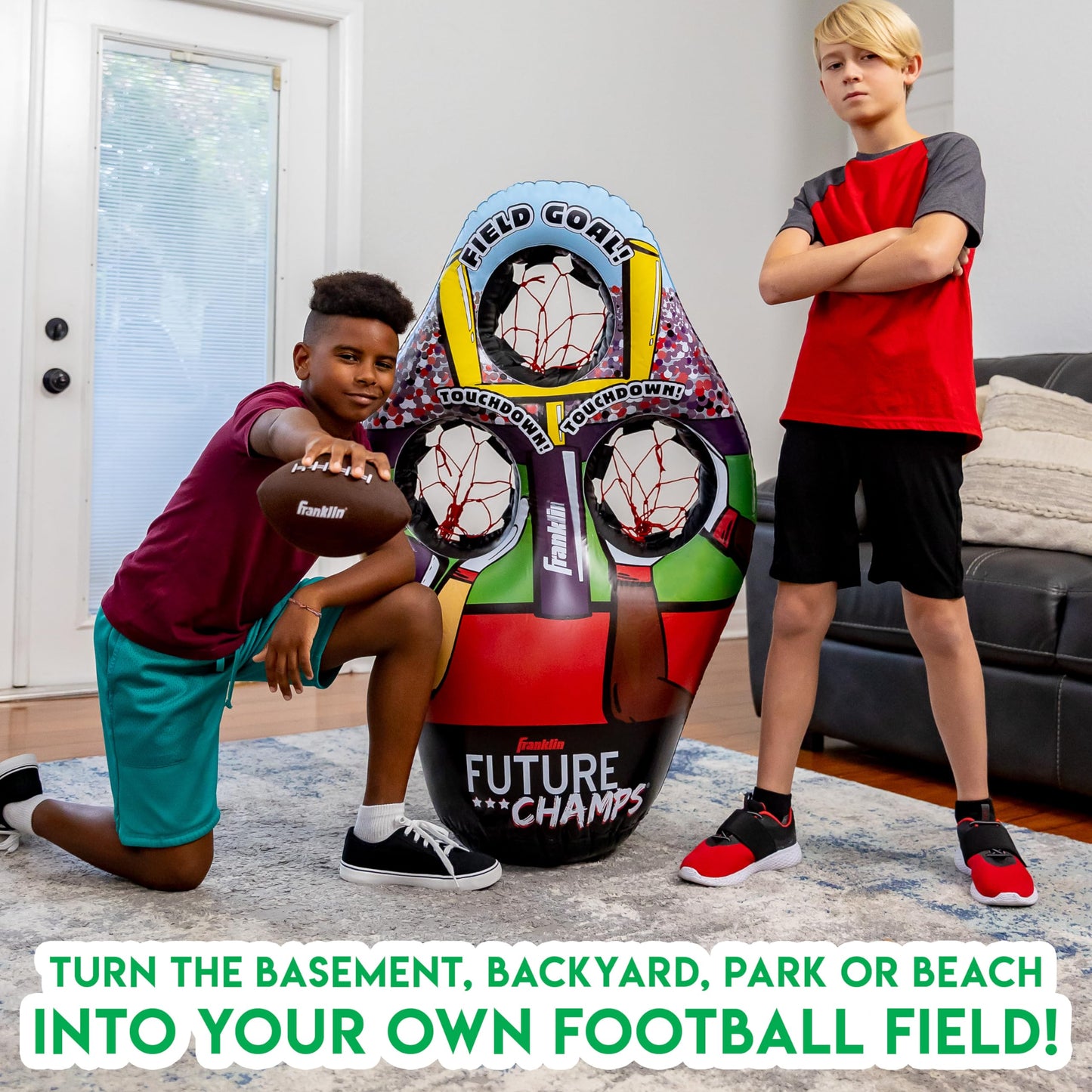 Franklin Sports Kids Football Target Toss Game - 3 Target Holes, 45" Tall, Includes 2 Footballs & Pump, Multi-Color, Model 60189