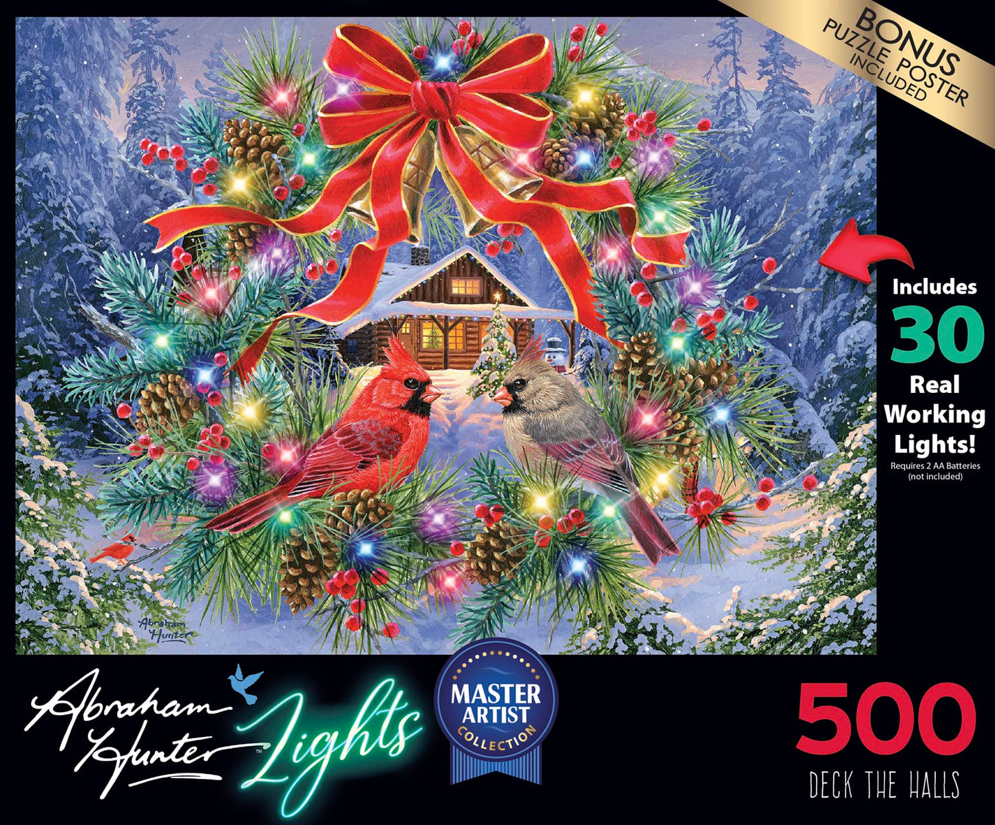 Roseart - Abraham Hunter Light Up - Deck The Halls - 500 Piece Jigsaw Puzzle For Adults