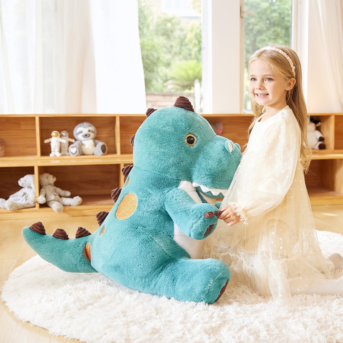 EARTHSOUND Giant Dinosaur Plush Toy - Soft 23" Lake Blue Stuffed Animal, Jumbo Fluffy Plushie, Model 2236542
