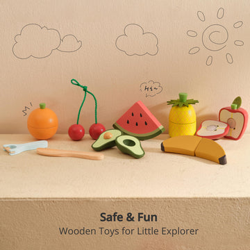 Pairpear Wooden Toys Play Food Sets For Kids Kitchen, Kids Toy Food Cutting Fruit Set For Toddlers 3+ Years Old, Pretend Food Pl