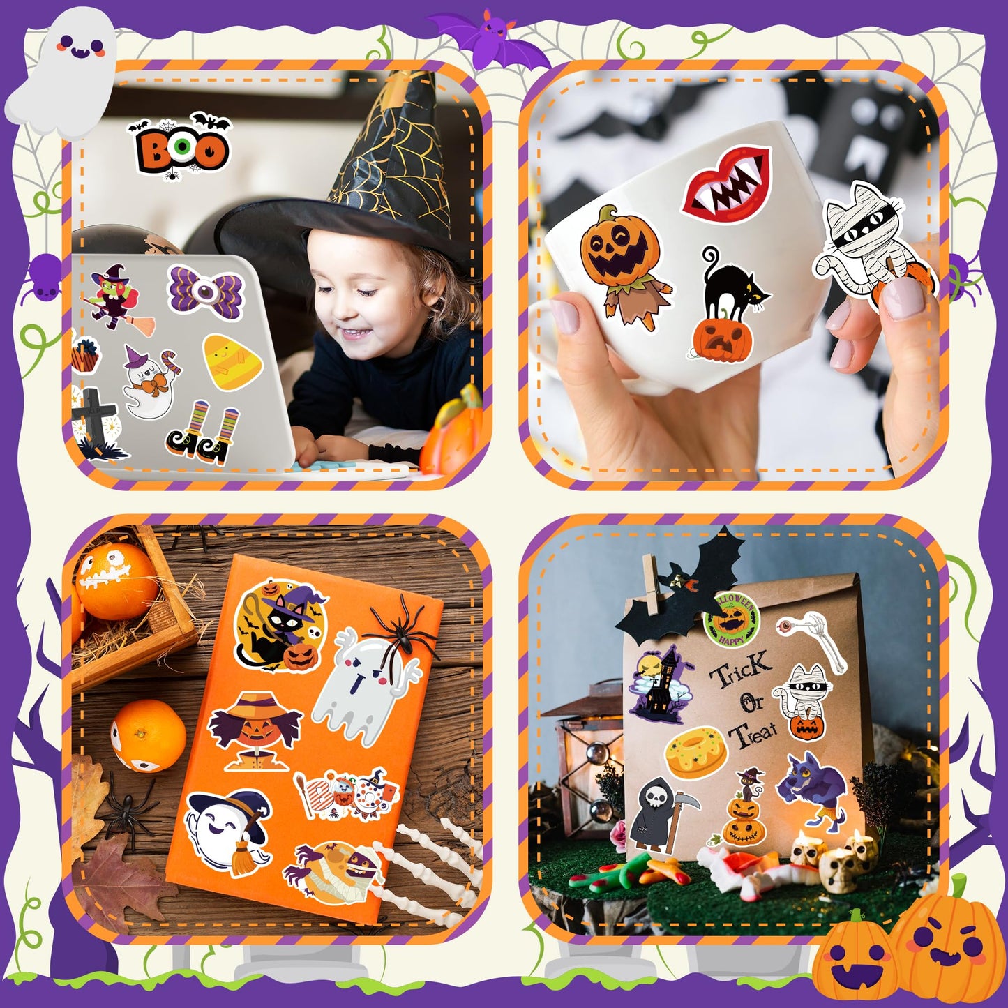 Ohome Halloween Stickers | 100 Pcs Halloween Party Favors - Halloween Stickers For Kids - Vinyl Halloween Games Toys Gifts Party