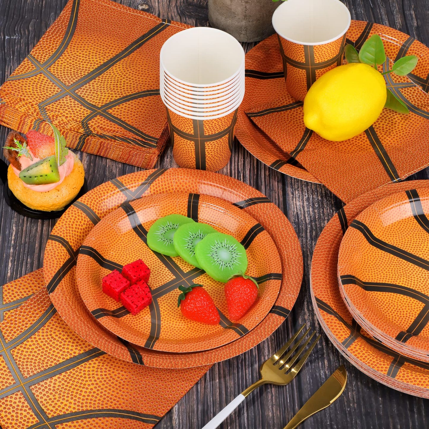Durony 96 Pieces Basketball Party Supplies Birthday Party Tableware Including Paper Plates, Cups, Napkins For Basketball Birthda