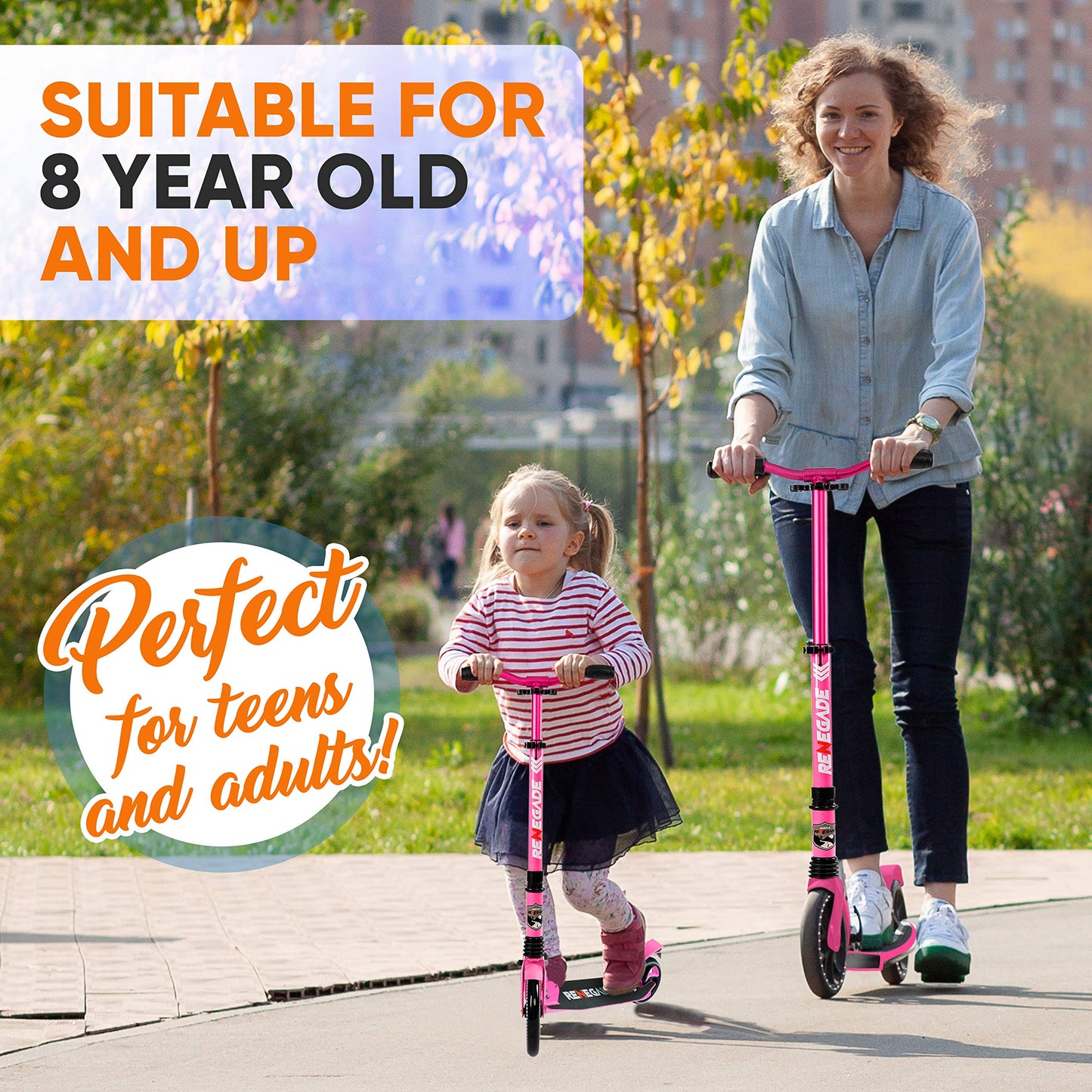 Hurtle Scooter For Teenager - Kick Scooter - 2 Wheel Scooter With Adjustable T-Bar Handlebar - Folding Adult Kick Scooter With Alloy Anti-Slip Deck - Scooter With 8” Smooth Gliding Wheels By Hurtle
