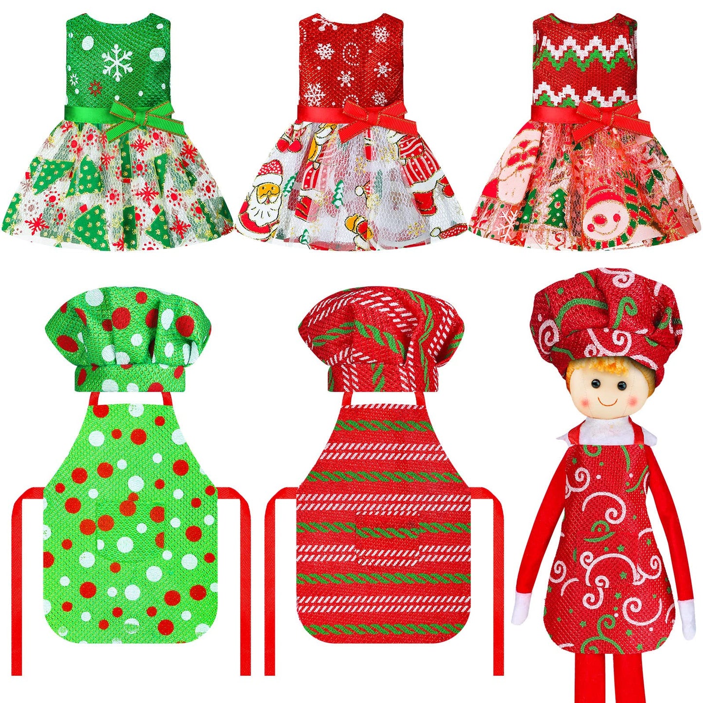 6 Pieces Santa Clothing Elf Dance Skirt Set Christmas Elf Skirts For Christmas Doll Holiday Decorations (Not Include Doll)(Elegant Style)