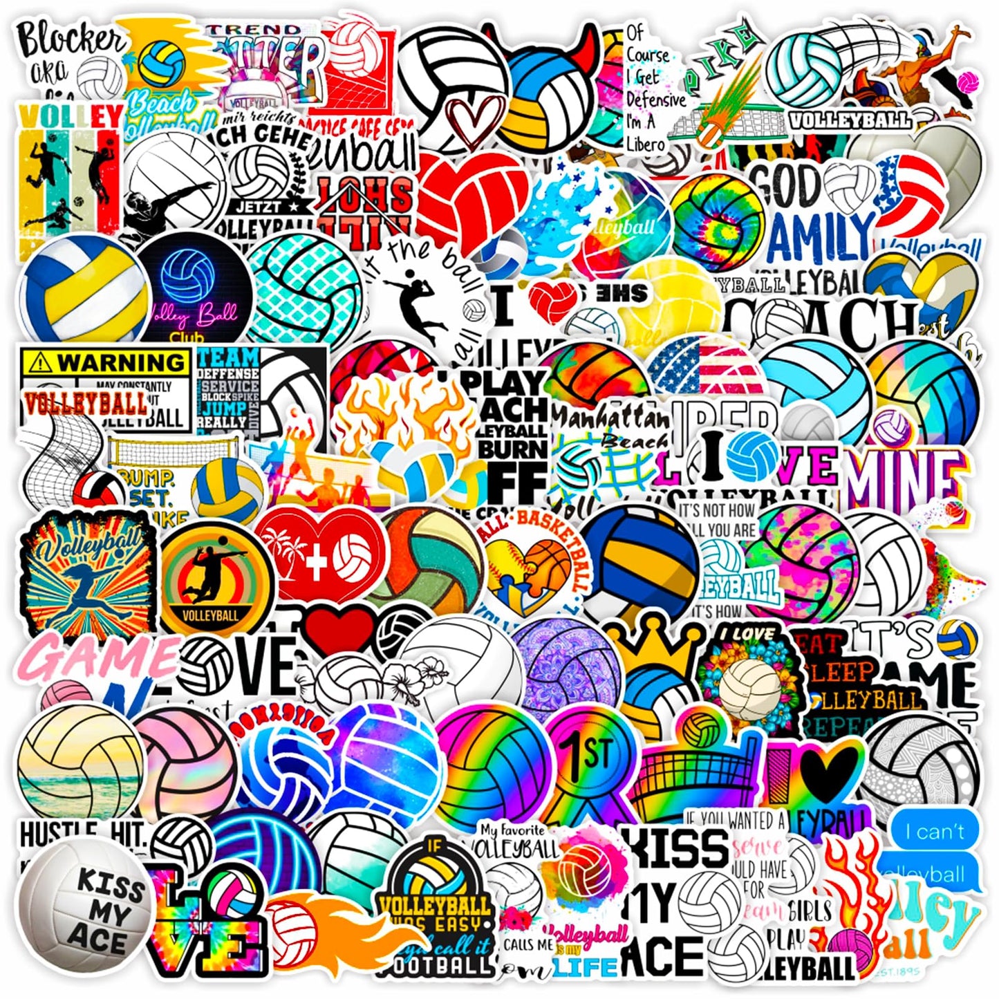 Dothrayan Volleyball Stickers, 100Pcs Volleyball Water Bottle Stickers, Vinyl Waterproof Volleyball Sports Stickers Pack, Volley