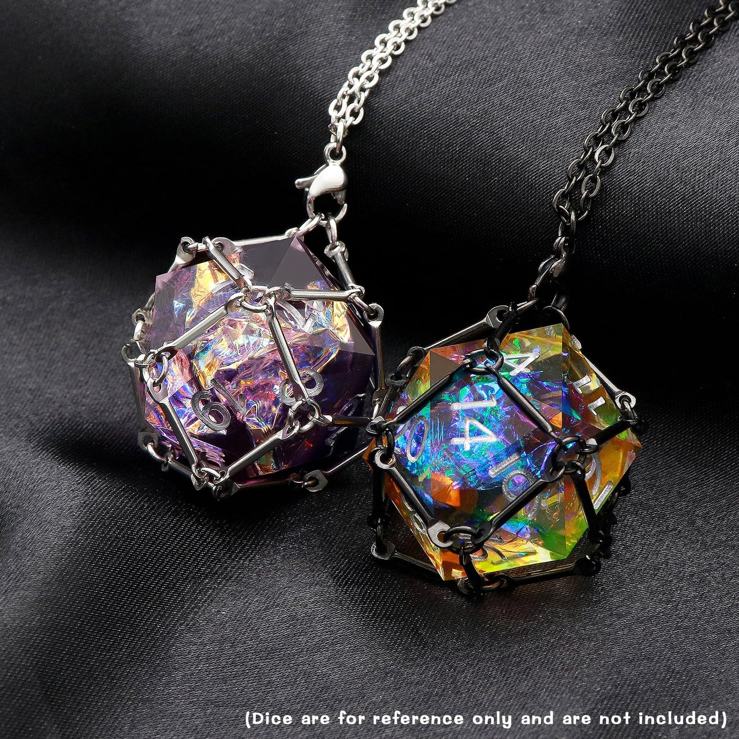 PJOY DND Dice Cage Necklace for D20 Dice Dungeons and Dragons Gamers Stainless Steel Cage Necklace DND Gifts-Black