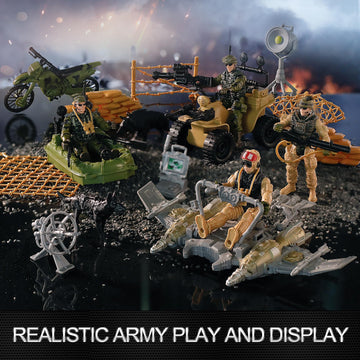 US Army Men Action Figures Play Set Toy Soldiers with Military Accessories for Kids Boys