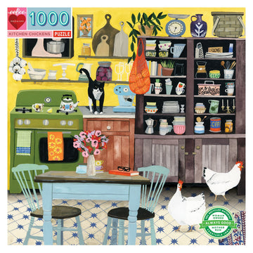 eeBoo 1000 Piece Jigsaw Puzzle - Piece and Love Kitchen Chickens, Glossy Cardboard, Ideal for Adults and Families, Model PZTKHC