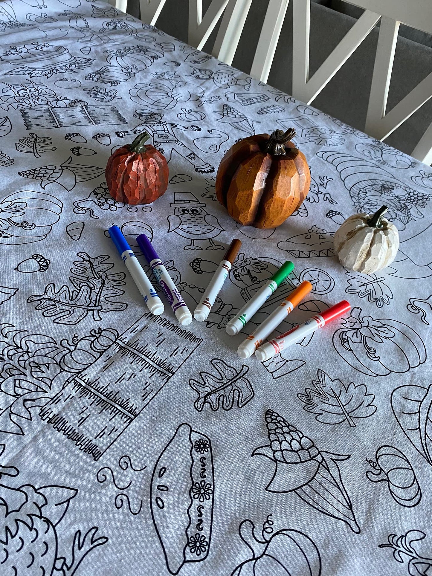 The Coloring Table - Thanksgiving And Fall Fun Design - Rectangle Tablecloth - Fabric Coloring Tablecloth - Colorable Designs -