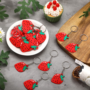 Tondiamo Strawberry Keychain Strawberry Party Favors Cute Fruit Keychain Rubber Keyrings for Summer Classroom Birthday Gifts(24
