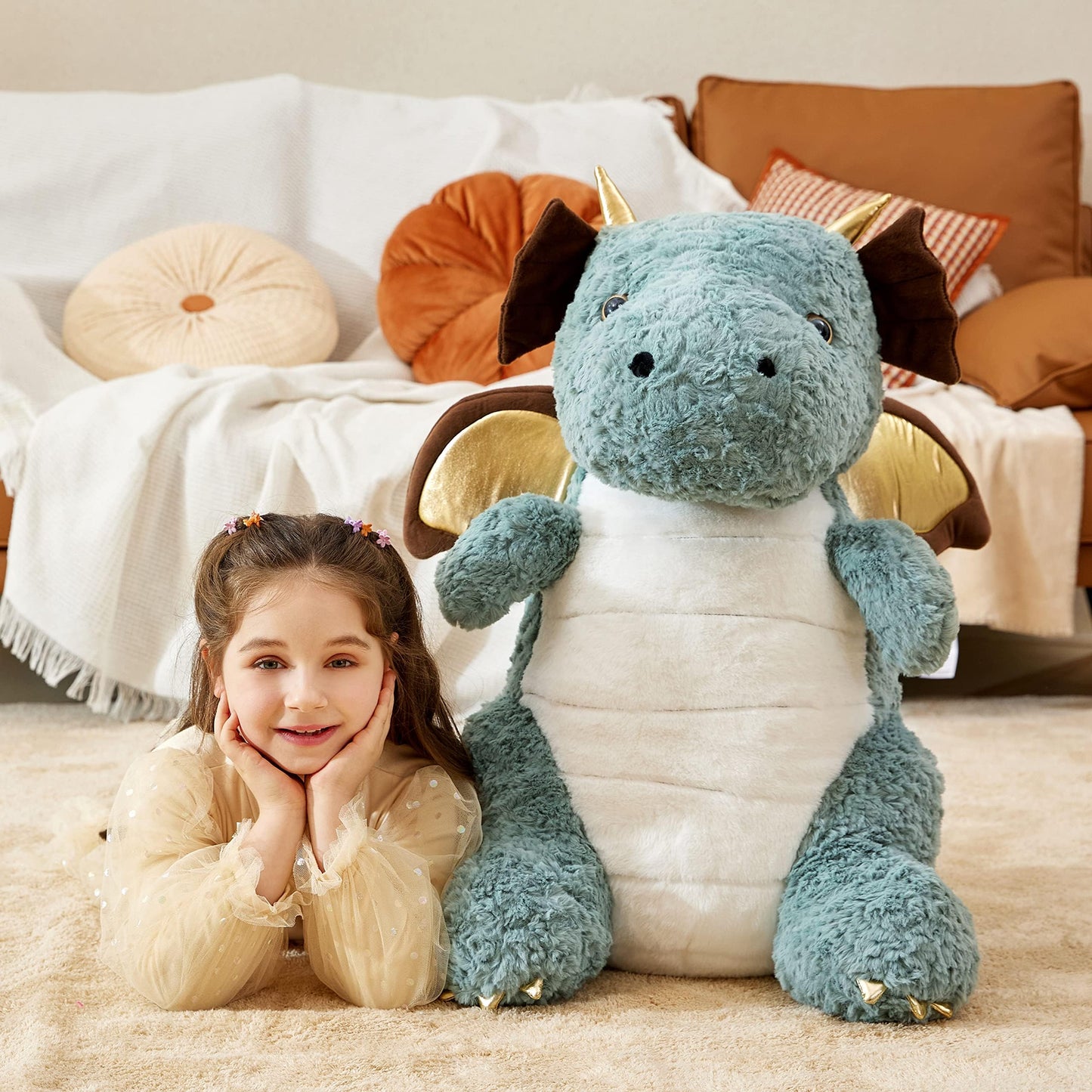 Ikasa Giant Dragon Stuffed Animal Plush Toy,23' Large Winged Dinosaur Big Jumbo Soft Toys, Huge Size Cute Fluffy Plushy Fat Plushie,Gifts For Kid