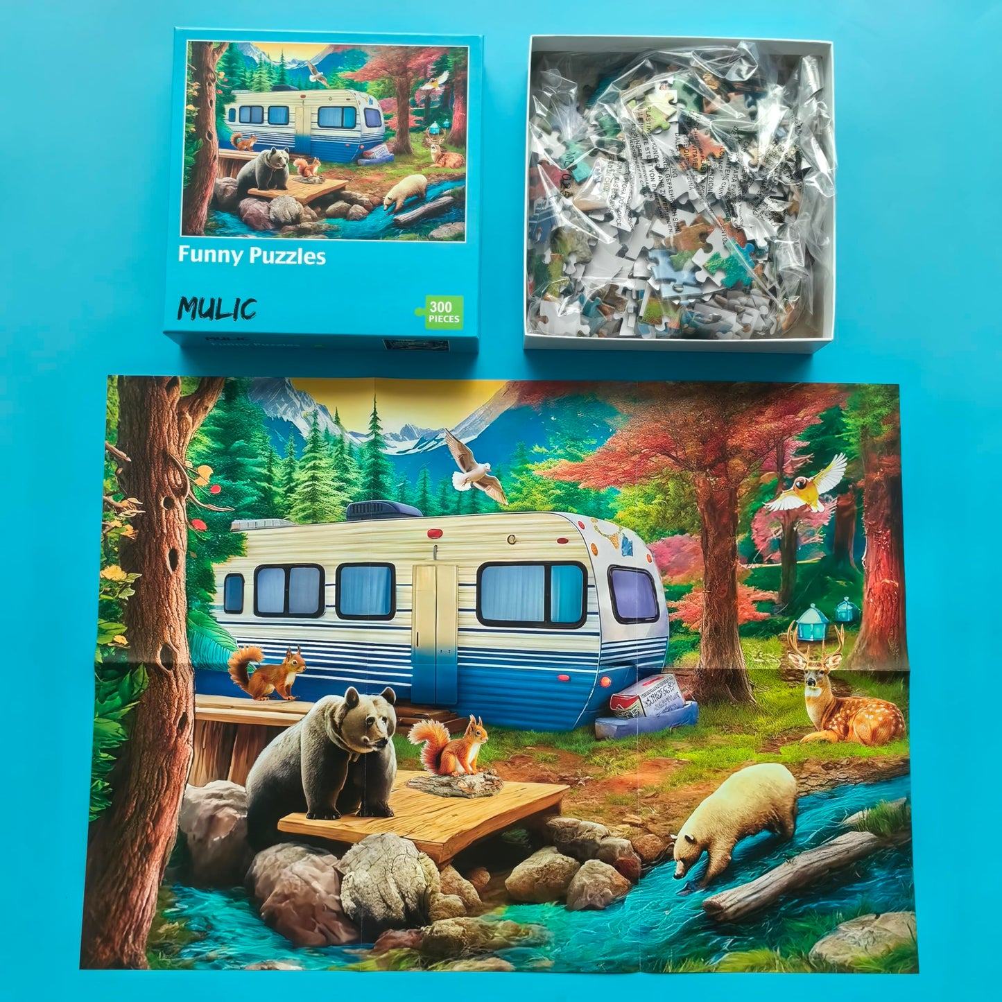 300 Pieces Jigsaw Puzzles For Adults - Puzzles For Kids Ages 6-8 8-10 10-12 - Large Piece Puzzles For Seniors - Forest Bear Adventure