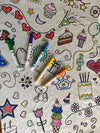 The Coloring Table - Birthday/Celebration Design - Rectangle Tablecloth - Fabric Coloring Tablecloth - Colorable Designs - Washa