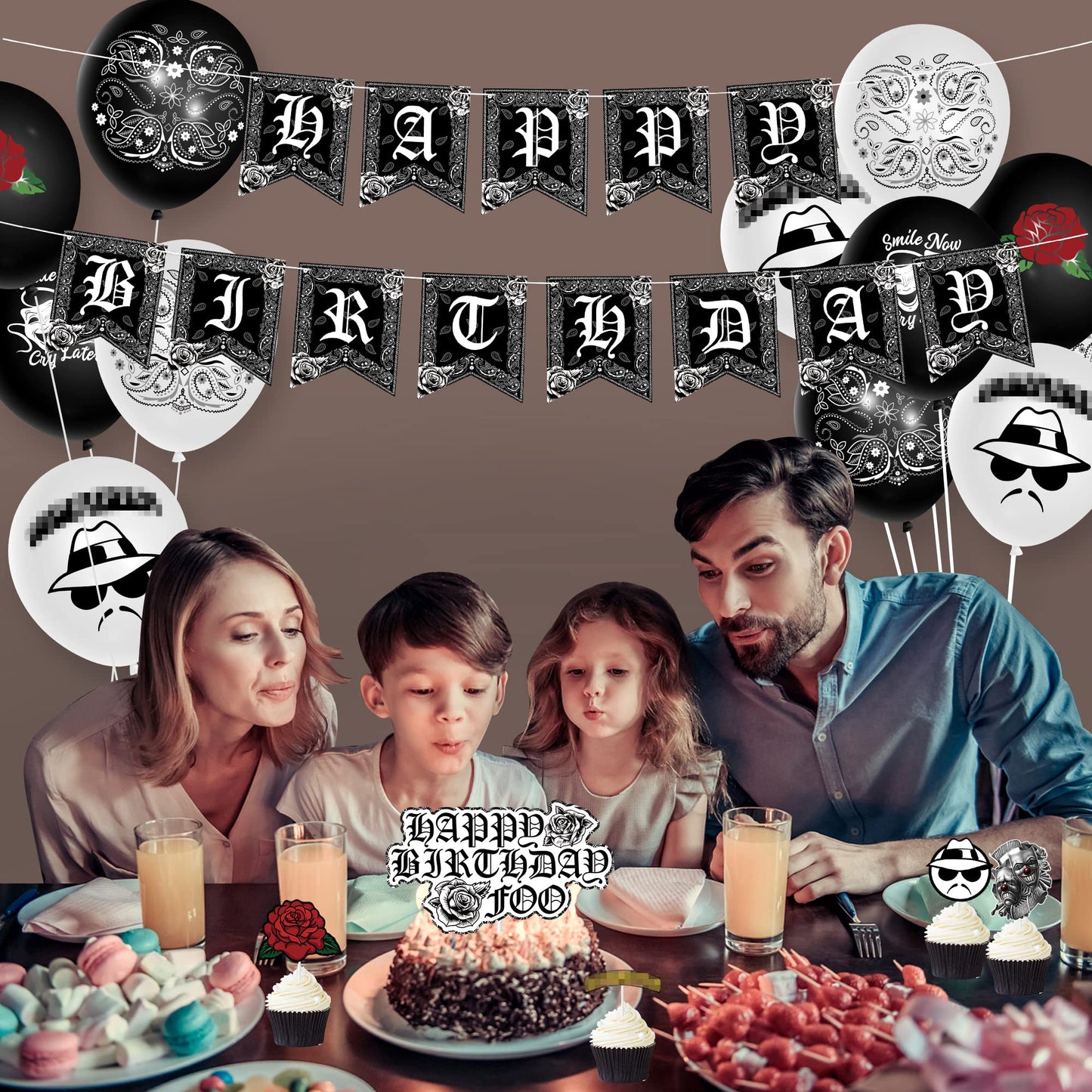Wood Homing 51PCS Cholo Birthday Party Decorations, Black Theme Balloons, Happy Birthday Banner, Cake Topper, Paper, Latex, White