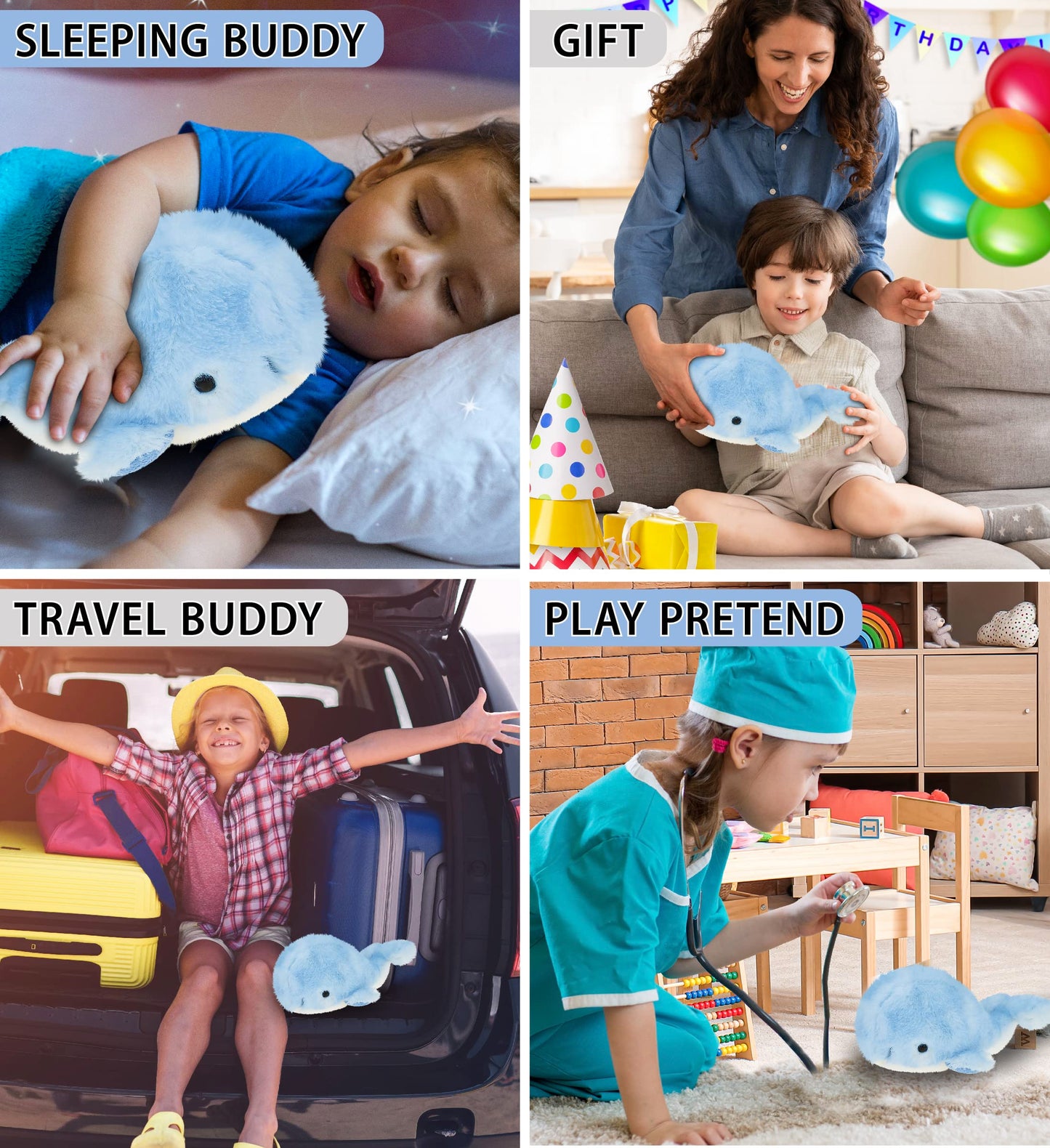 Dollibu Blue Whale Super Soft Stuffed Animal, Cute Realistic Stuffed Animals For Girls. Boys And Adults Animal Gifts, Kids Ocean Life Nursery Décor For Newborn - 7 Inches