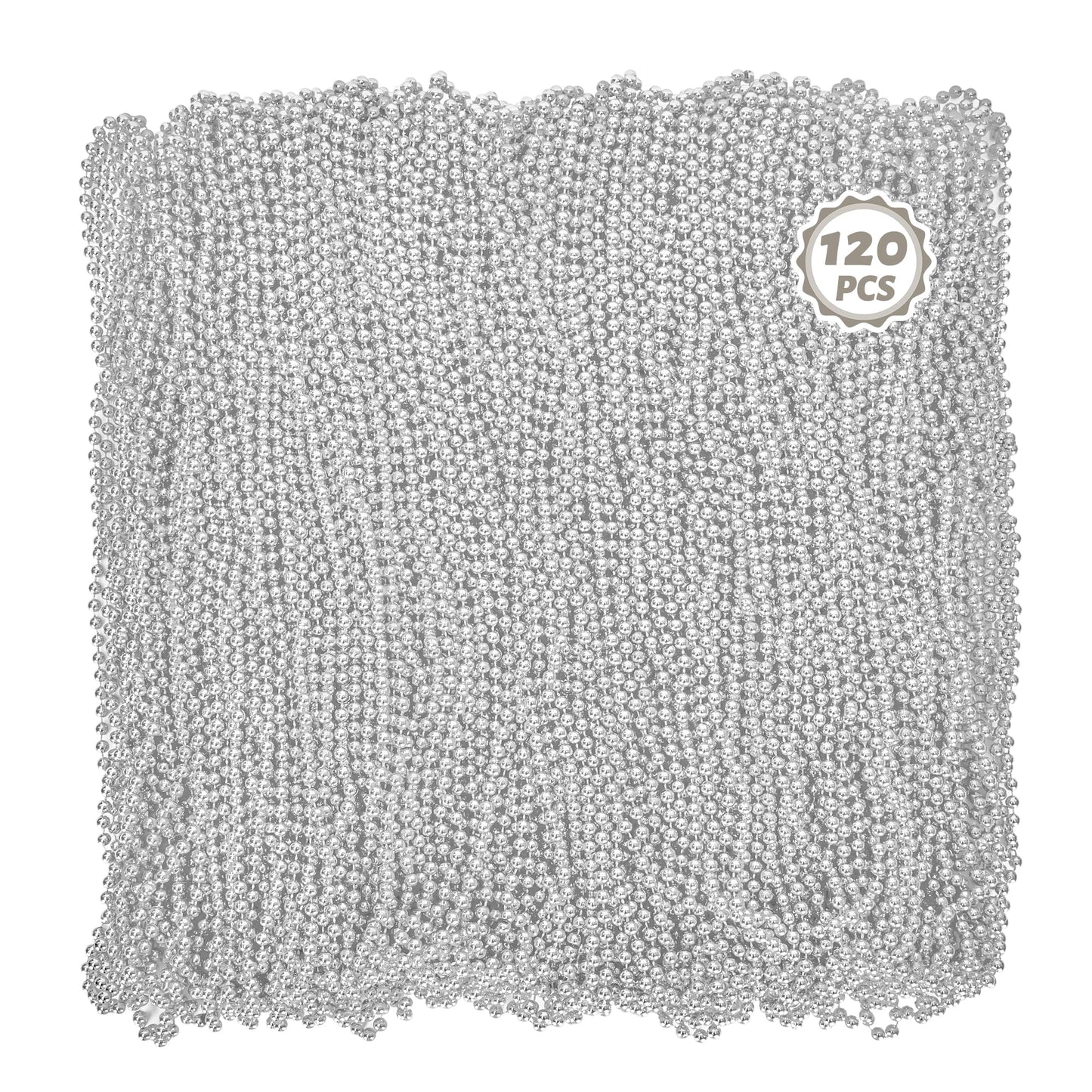 Mardi Gras Beads Necklaces, 120Pcs Bead Necklace, 33 In Mardi Gras Beads, Silver Party Beads, Parade Throws Bulk For Christmas P