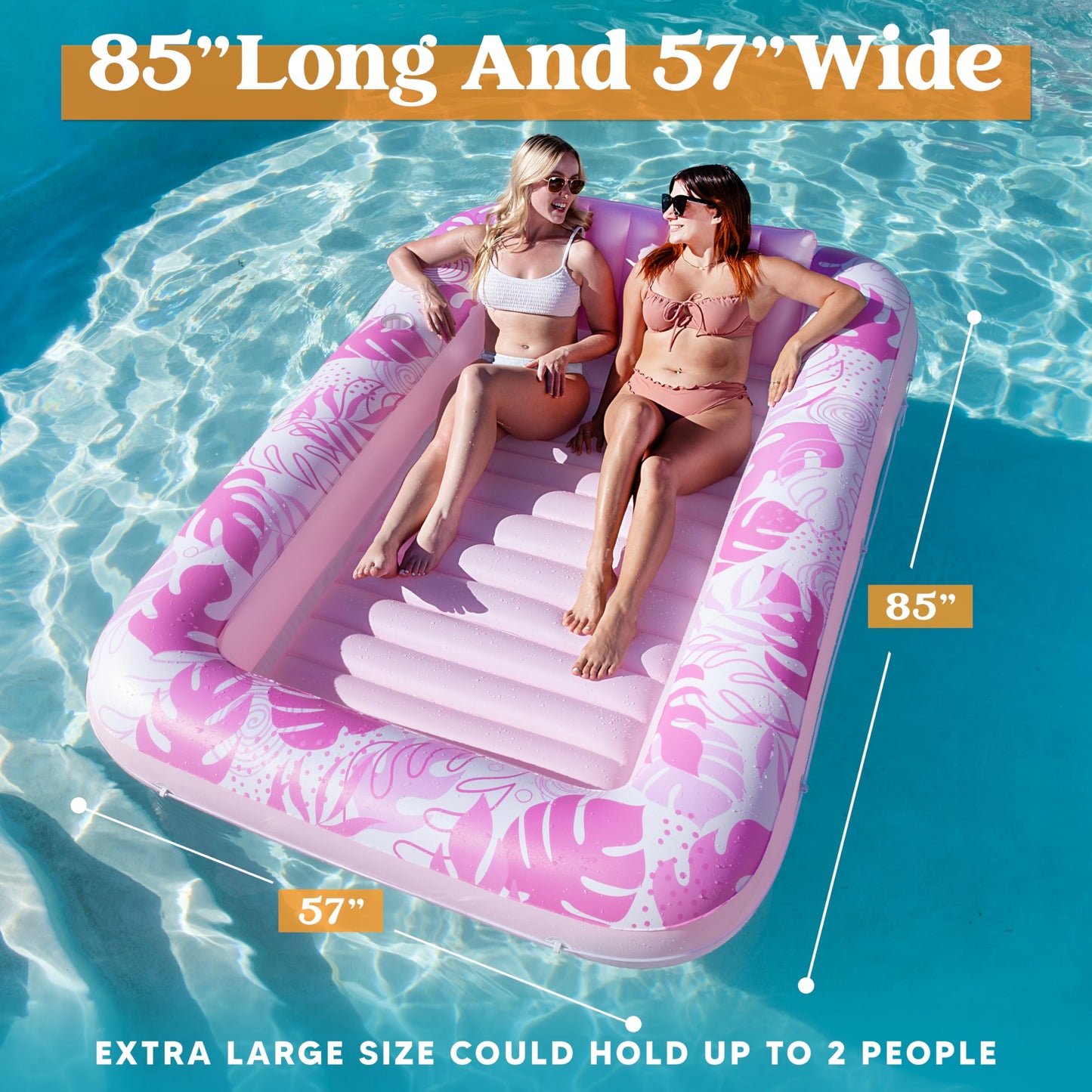 Sloosh Inflatable Tanning Pool Lounger Float, 85' X 57' Extra Large Pool Floats Adult With Pillow, 4 In 1 Suntan Tub Raft Floatie,Sunbathing Bed Lounge For Water Blow Up Ball Pit, Xl-Blushing Pink