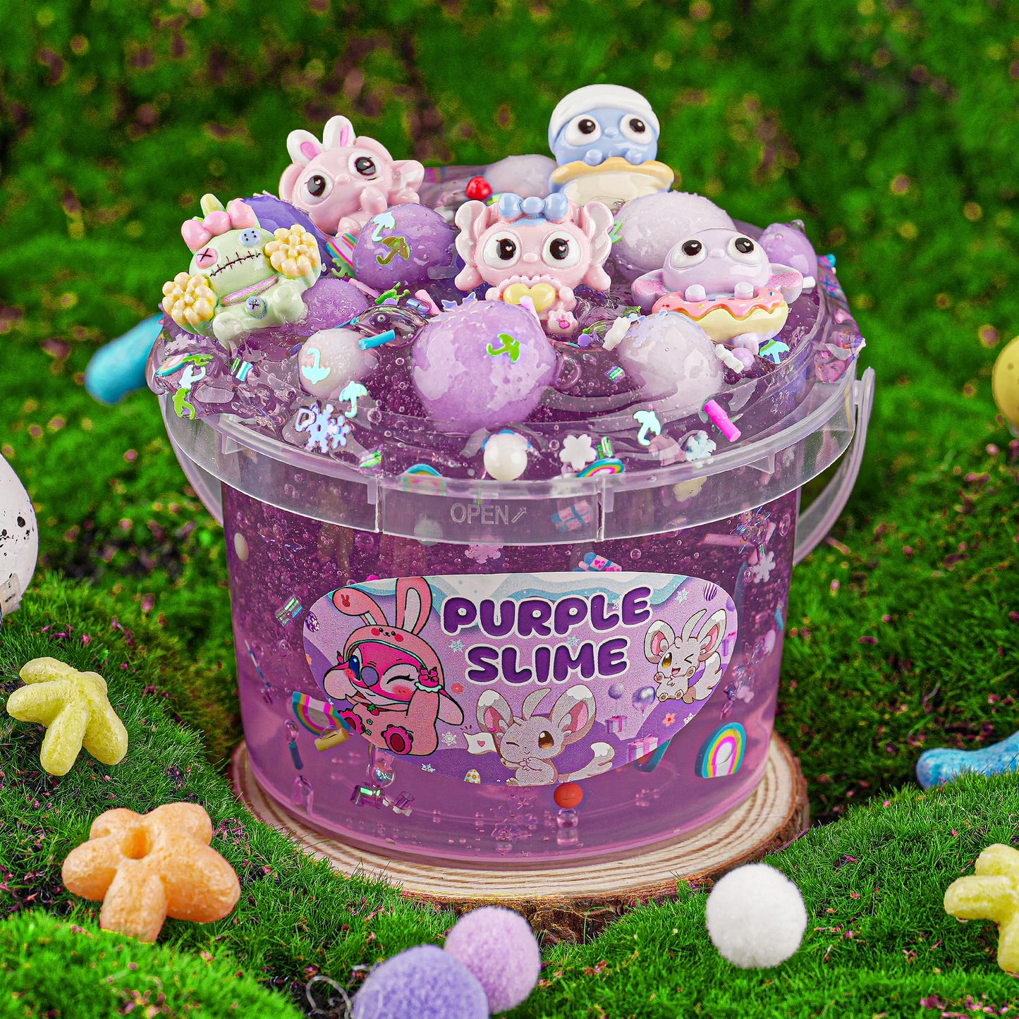 Purple Slime Kit, Clear Slime Bucket, Slime Party Favors For Kids, Crunchy Slime Includes 10 Packs Of Slime Add-Ins, Sensory Toy