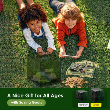 Piggy Bank For Adults Must Break To Open, Vcertcpl Acrylic Clear Piggy Bank Money Saving Box For Cash Saving, Unopenable Adults Piggy Bank For Real Money Bank Coin Bank Change Jar (Gray S, 12X12Cm)