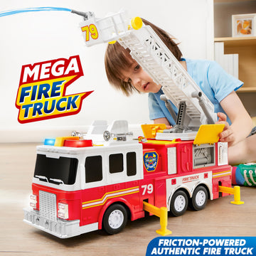 JOYIN Extra Large Fire Truck Toy with 33-Inch Ladder, Lights & Sirens, Plastic, Ideal for Toddlers 3+, Perfect Christmas/Birthday Gift