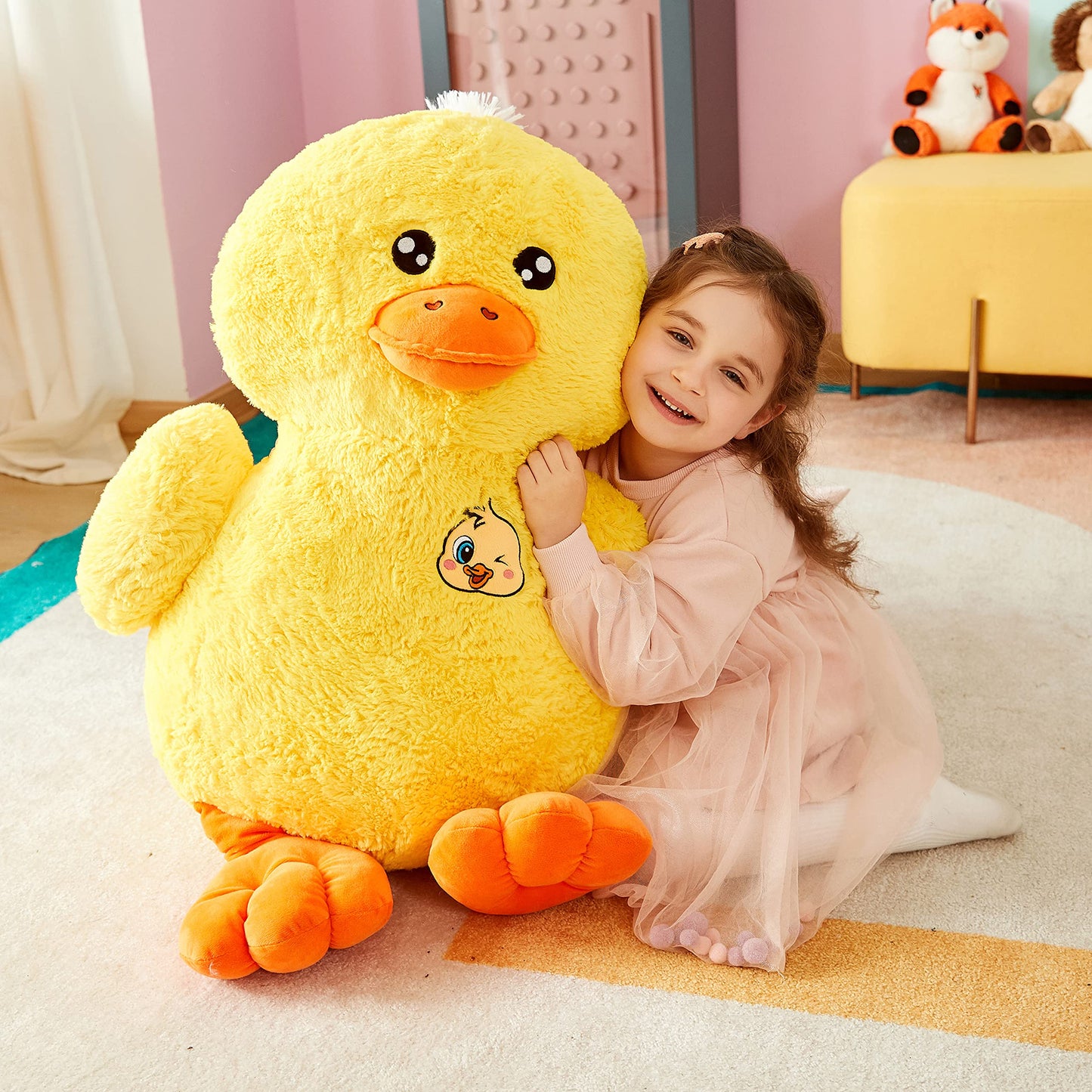 IKASA Large Duck Plush Toy, 19" Giant Soft Fluffy Stuffed Animal, Yellow, Model 6636562, Perfect Gift for Kids