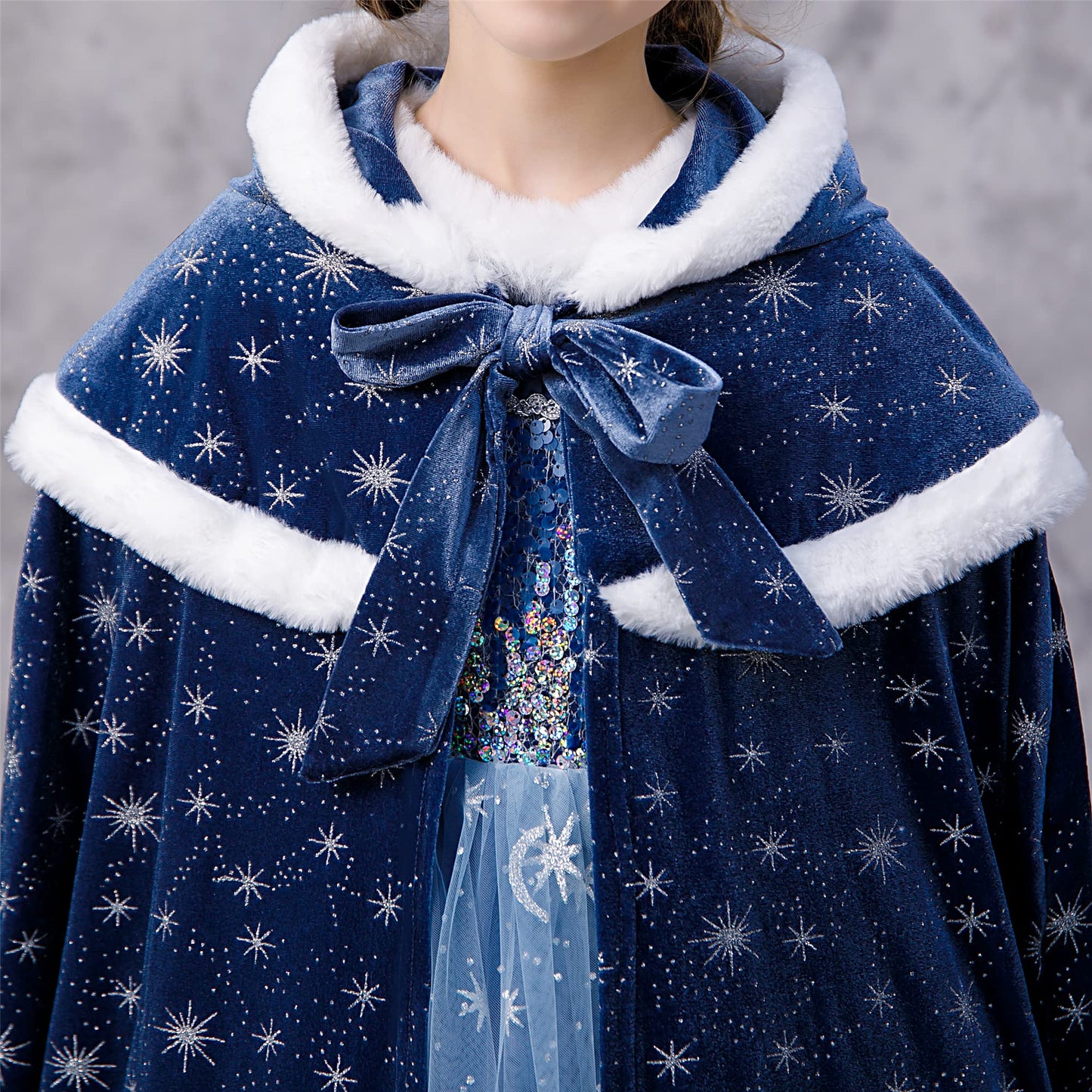 Purfeel 2024 Girls Fleece Warm Hooded Cape Kids Princess Cape For Elsa 7-10Years