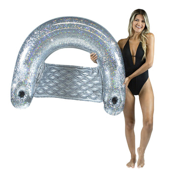 Poolcandy Sun Chair Raft, Inflatbale Pool Float with Brilliant Silver Glitter. The Ultimate Pool Floating Sun Chair.