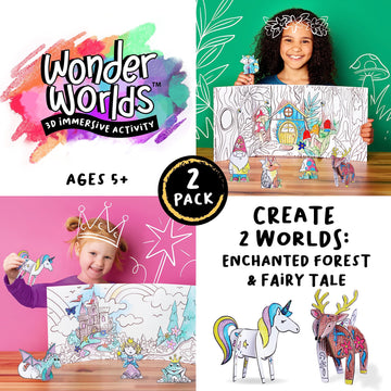 Creativity for Kids Wonder Worlds 3D Coloring Kit, 2 Pack: Princess Fairy Tale and Enchanted Woodland Forest - Kids Coloring Boo