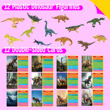 12 Pcs Dinosaur Figurines With 12 Introducing Flashcards, Portable Dinosaur Figurines Montessori Toys Science Educational Matching Game For Homeschool Preschool Toddler Kids