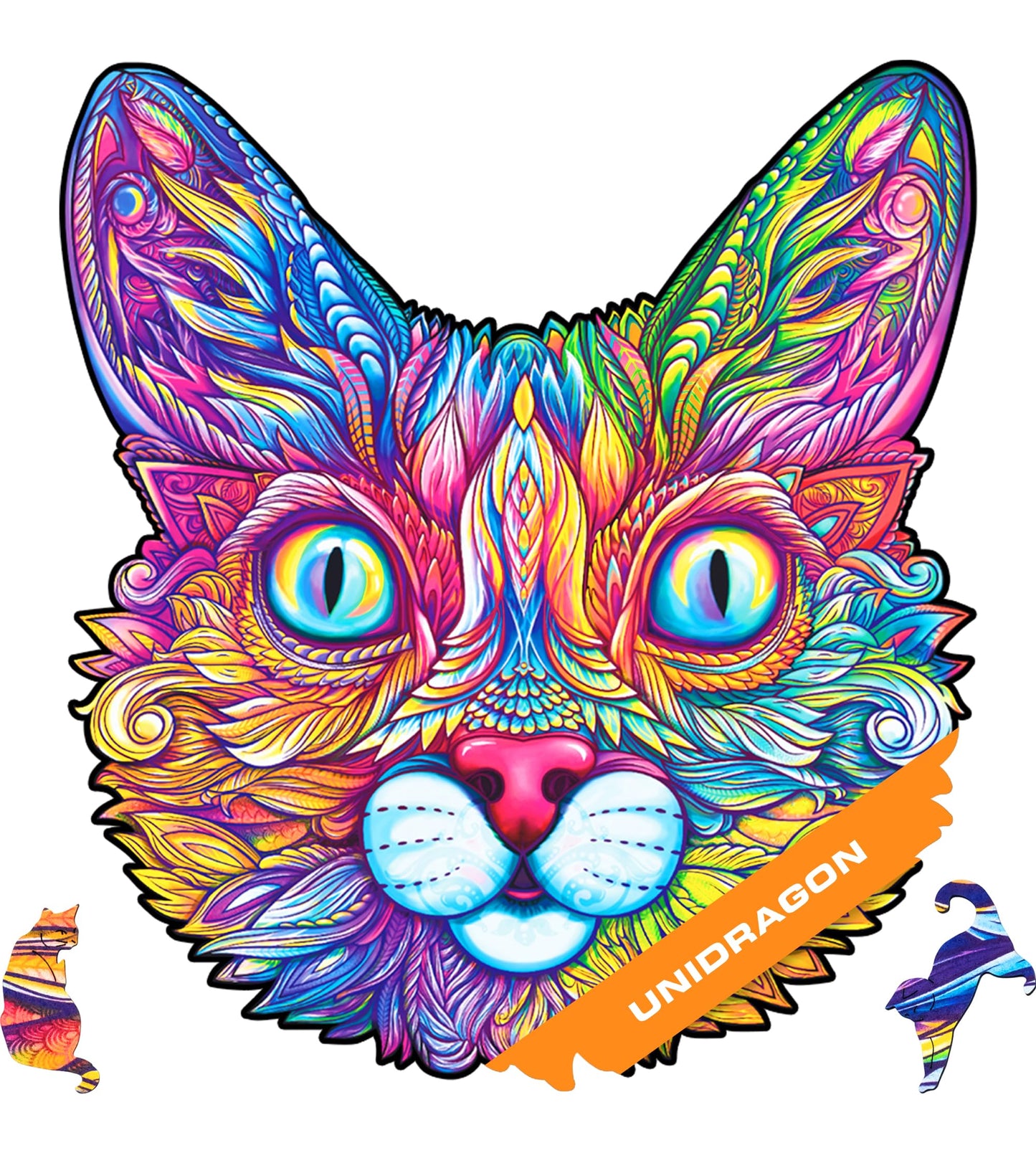 Unidragon Original Wooden Jigsaw Puzzles - Impressive Cat, 200 Pcs, Medium 11.4'X11.8', Beautiful Gift Package, Unique Shape Best Gift For Adults And Kids
