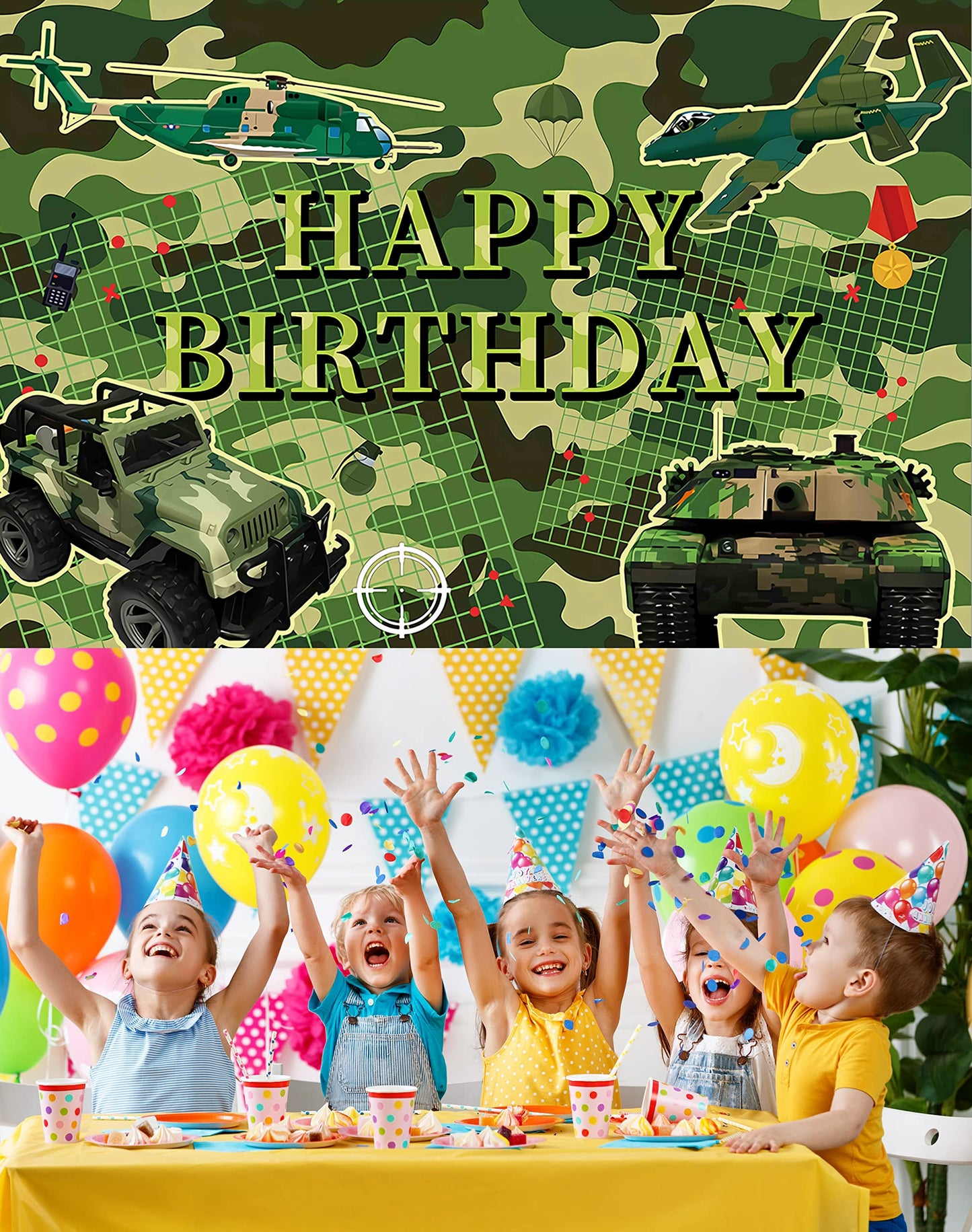Eeatour Camouflage Birthday Party Backdrop 70.8x47.2 Inch Camo Military Photo Banner