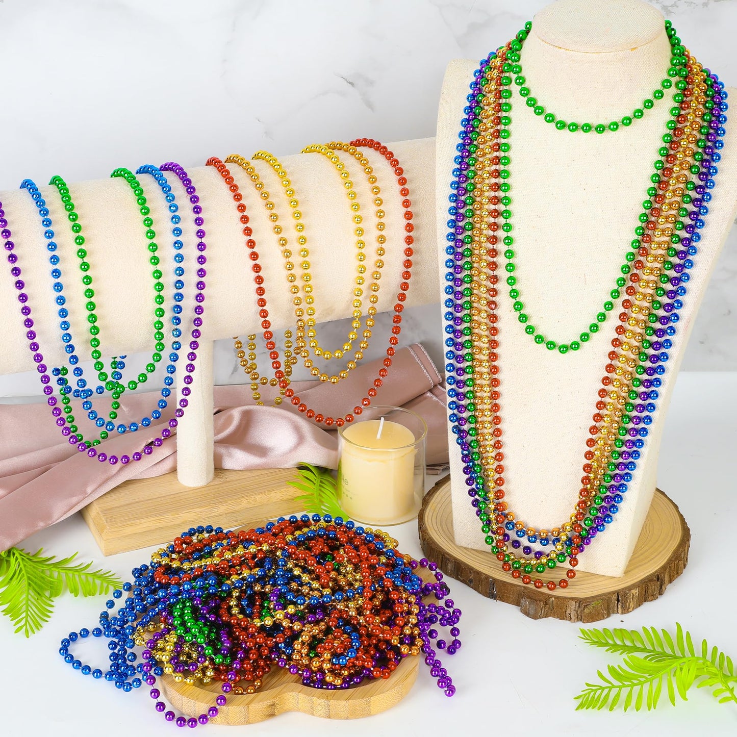 100 Pcs Lgbt Beads Necklaces, 33'' Rainbow Beads Bulk, Plastic Colorful Beaded Necklaces Set, Lgbt Parade Throw Accessories Stuf
