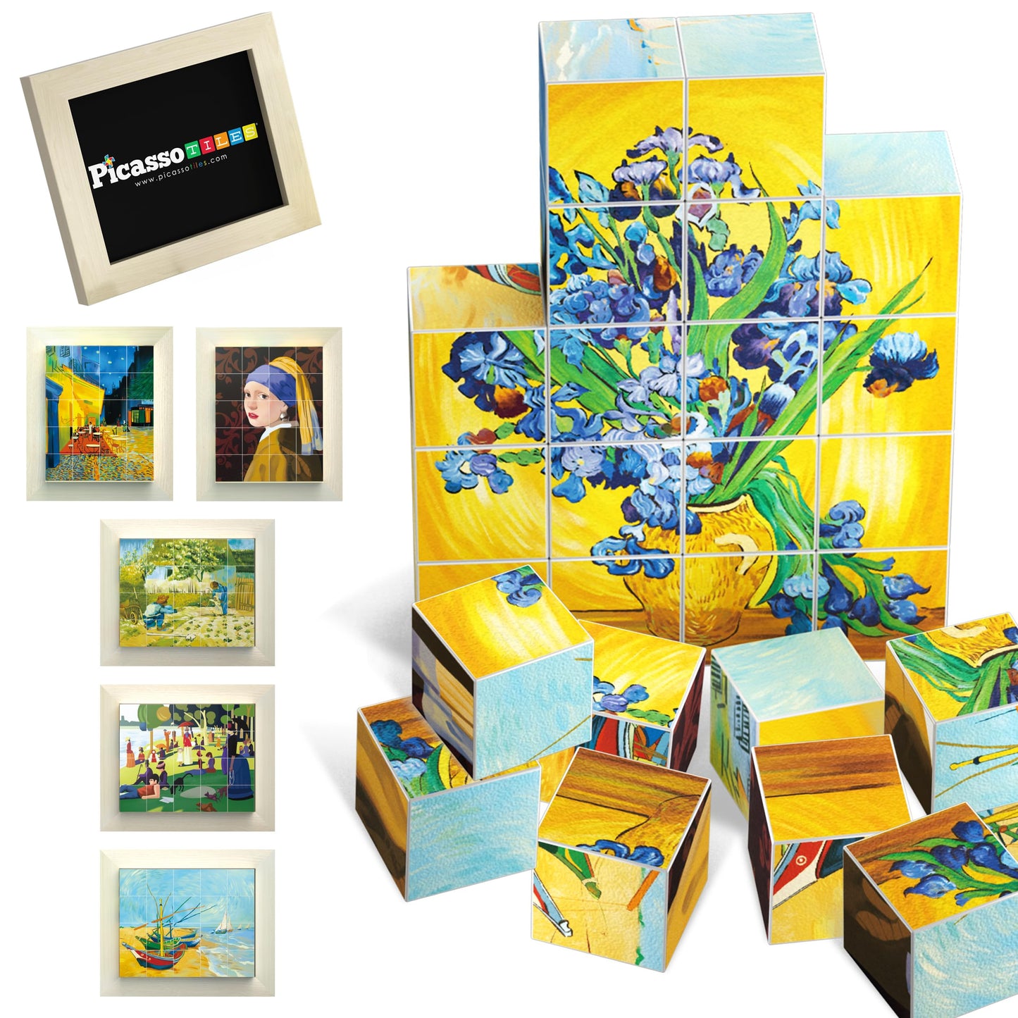 Picassotiles 1 Magnetic Puzzle Building Cubes Blocks Of Popular World Famous Art Paintings With Free Frame, Educational Steam