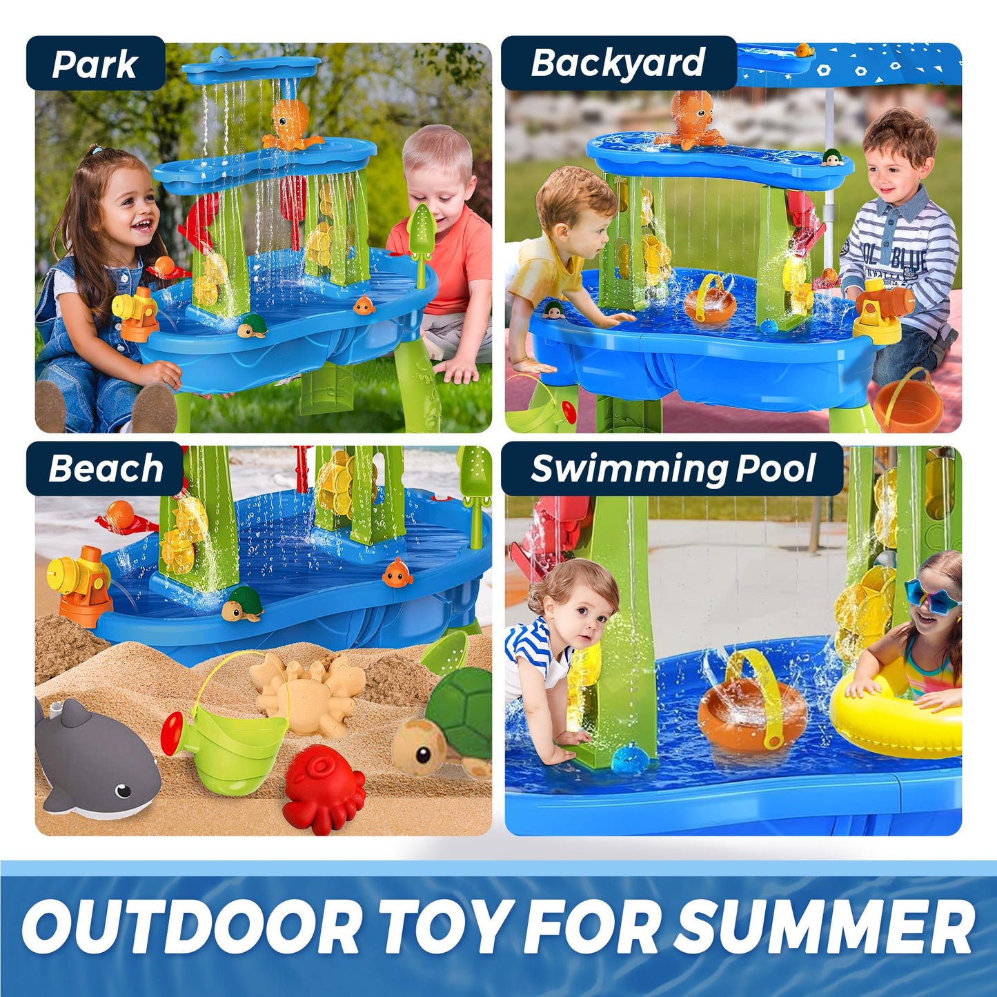 Bellochiddo Water And Sand Table With Water Pumb & Umbrella - Summer Toys 3-Tier Kids Water Play Table, Outdoor Toys For Boys Gi